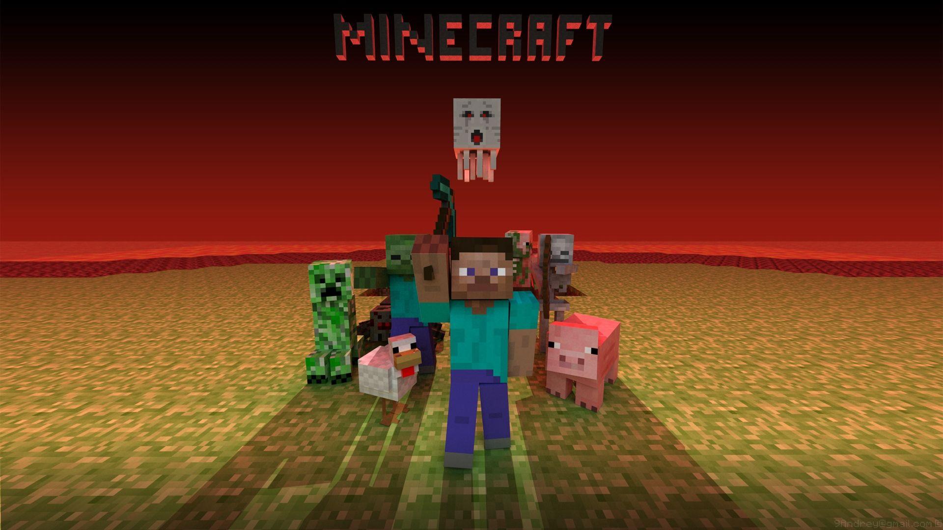 Download wallpaper 1920x1080 minecraft, mobs, creeper, snake, zombie