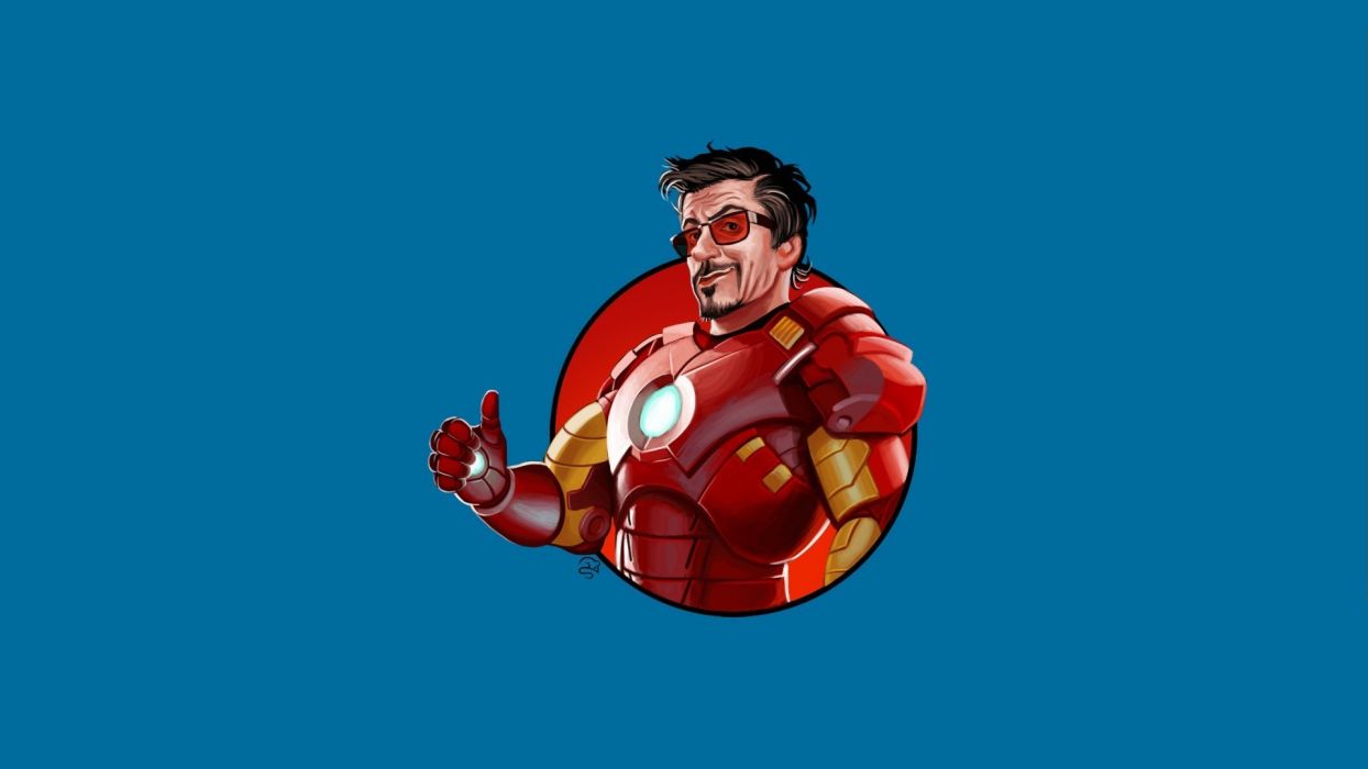 Minimalistic Iron Man sunglasses Tony Stark thumbs up blue