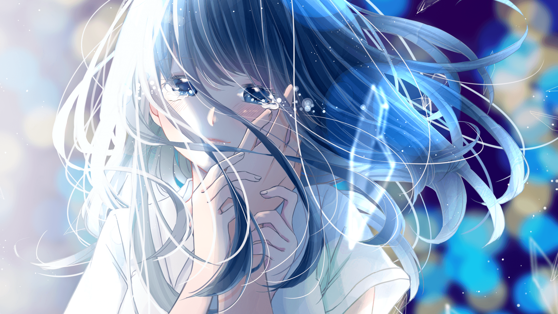 Download 1920x1080 Anime Girl, Crying, Romance, Long Hair, Tears