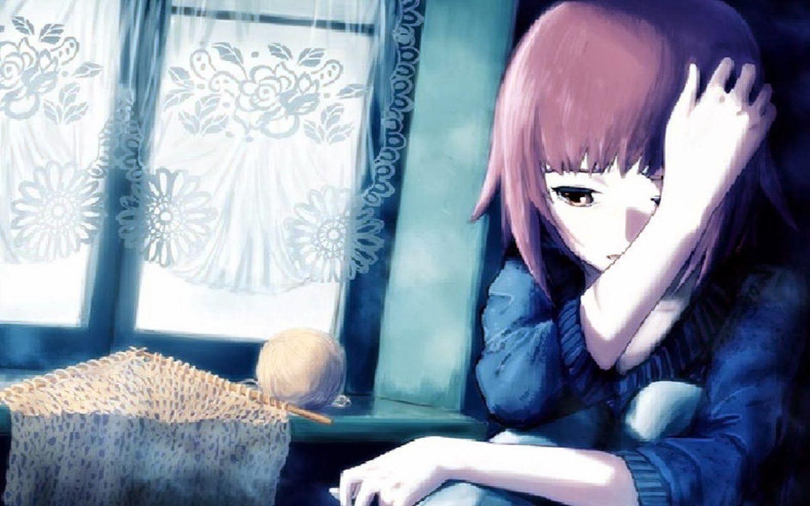 sad anime girl alone