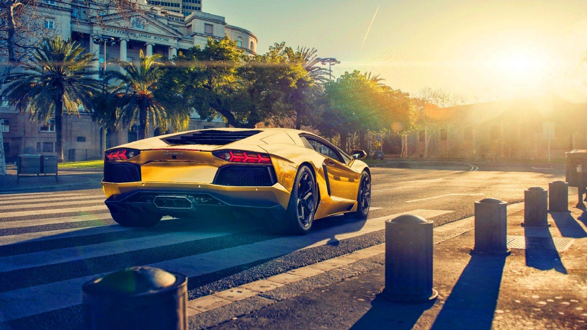 Wallpaper Lamborghini Aventador LP700 4 Gold Color Car, Sunset