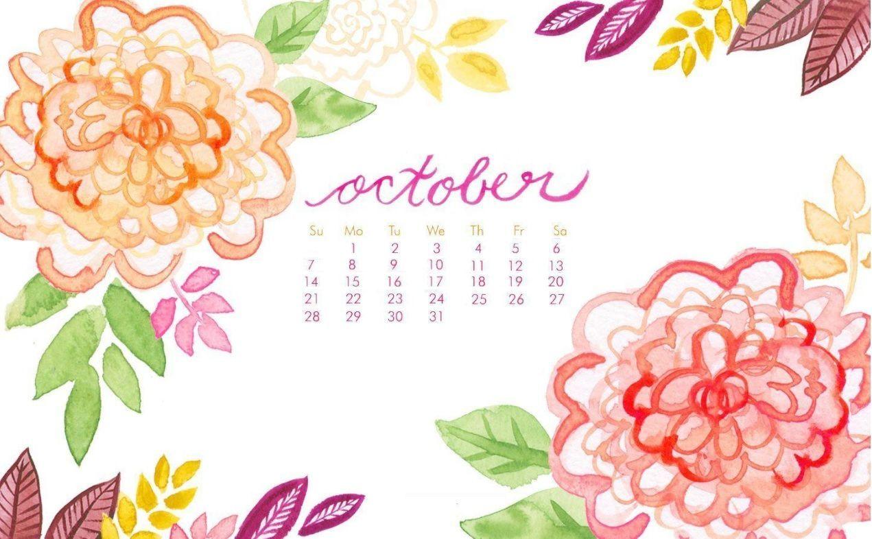 Floral October 2018 Calendar Wallpaper. Calendar 2018