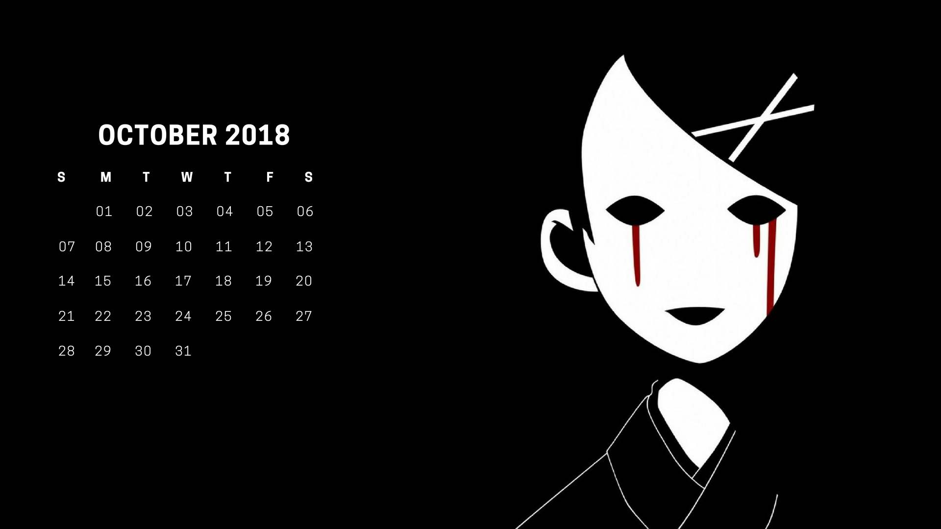 October 2018 Calendar Wallpaper for Desktop
