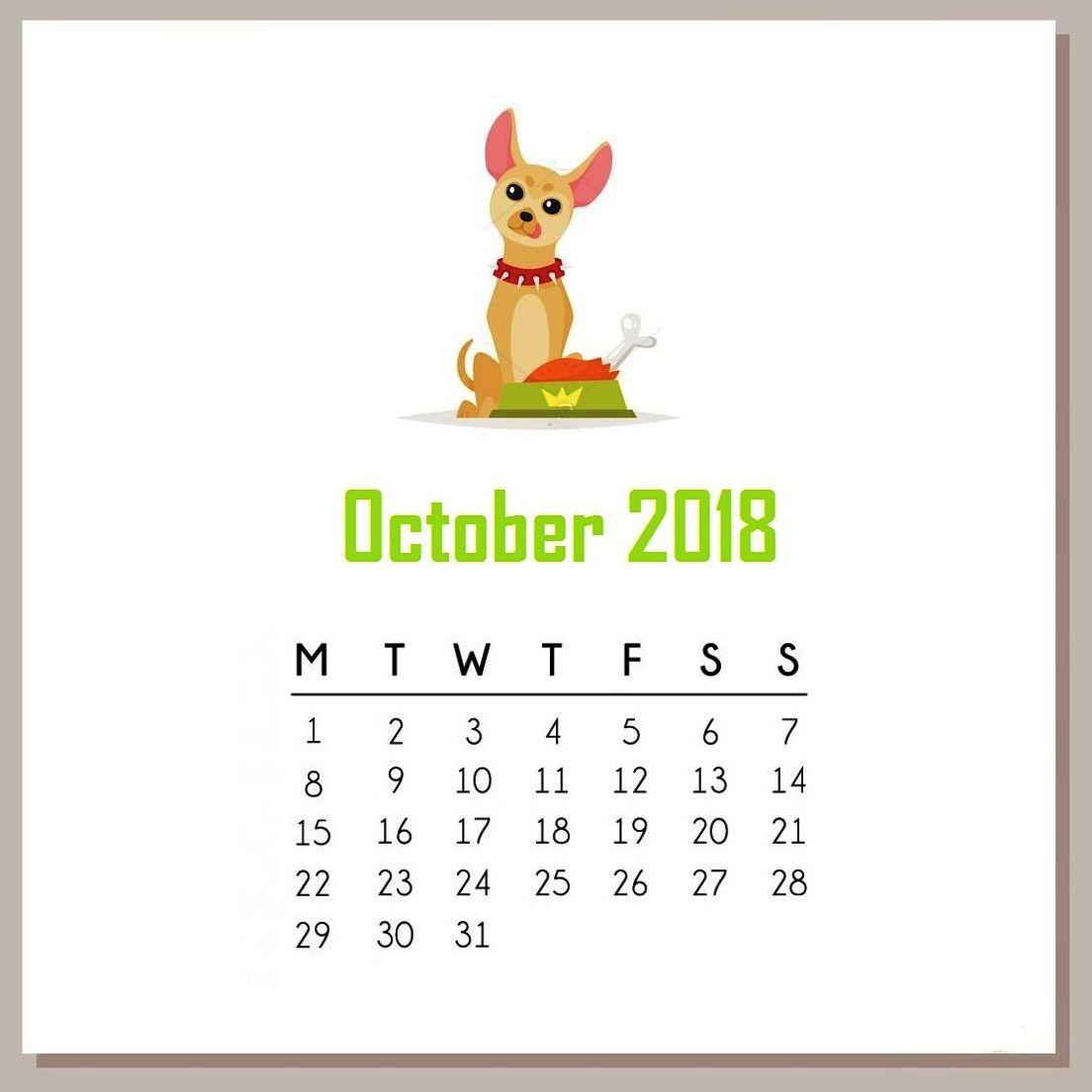 Cute October 2018 Calendar Wallpaper. Printable 2018 Calendar