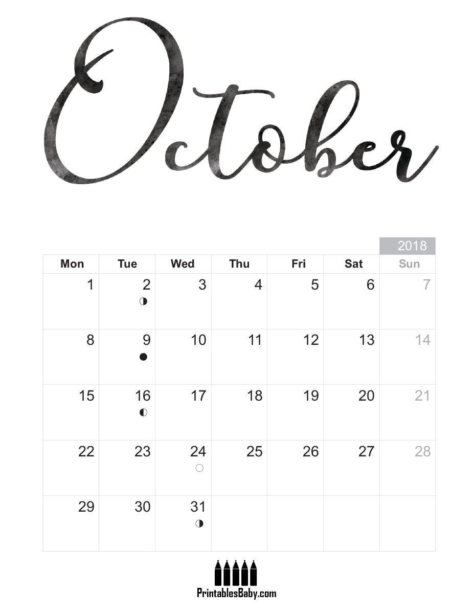 October 2018 calendar