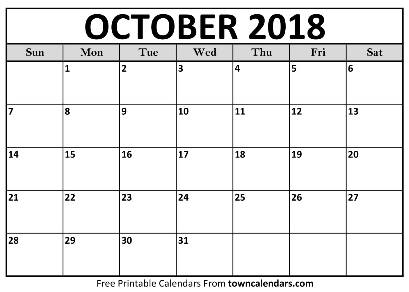 october calendar 2018