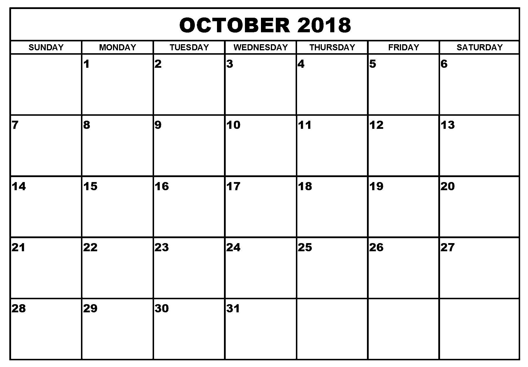 October 2018 Calendar Wallpaper PRINTABLE WITH HOLIDAYS