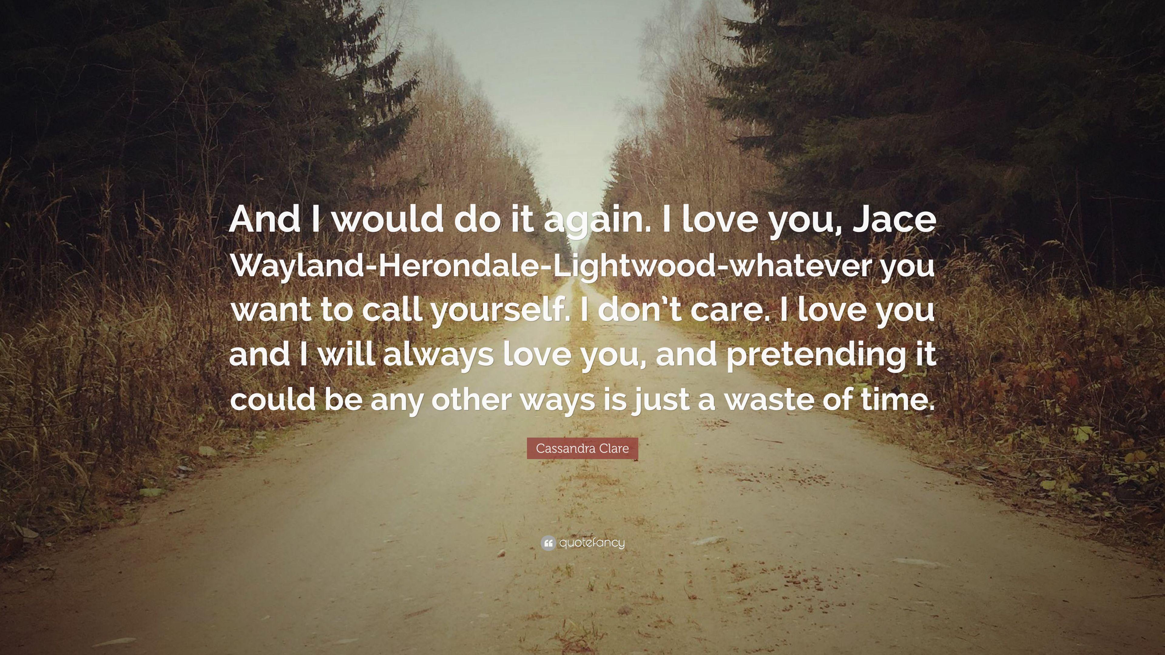 Cassandra Clare Quote: “And I would do it again. I love you, Jace
