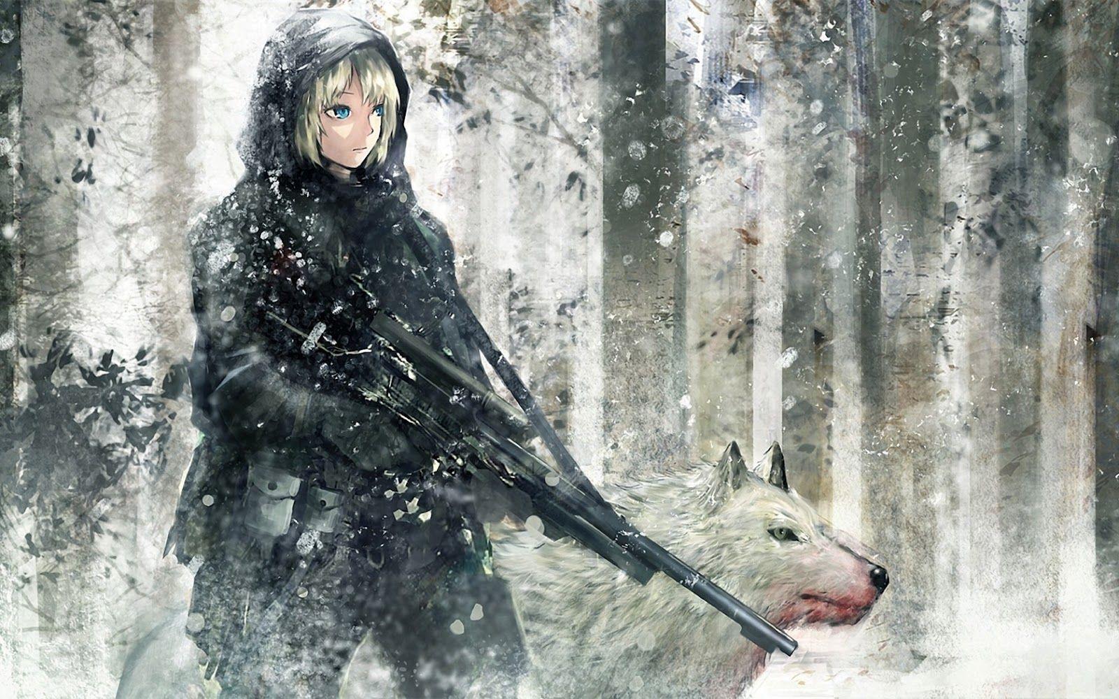 Wolf and Anime Girl With Sniper Wallpaper. Soldier II