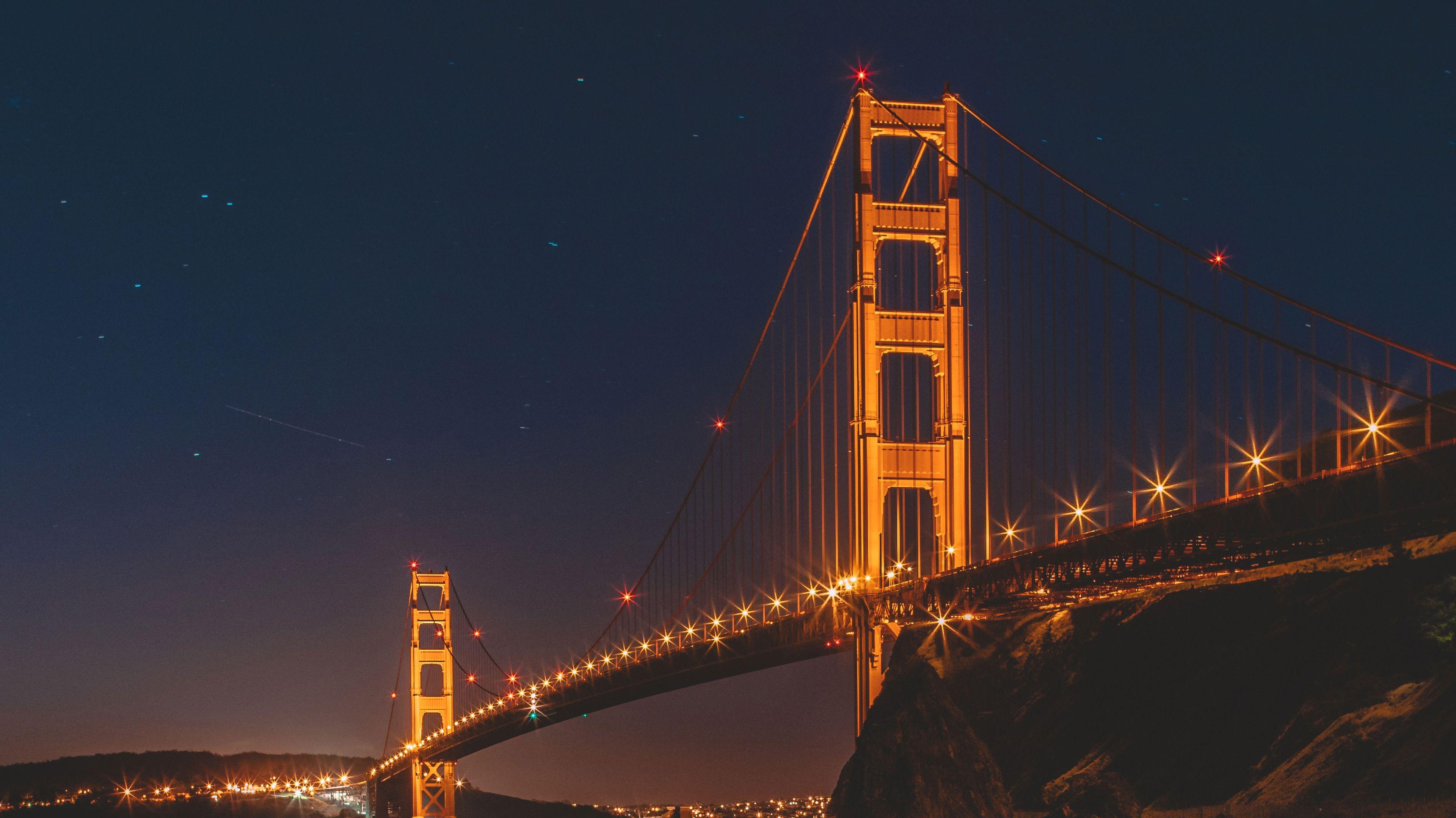 Golden Gate Bridge Night San Francisco 4K Wallpaper. HD Wallpaper
