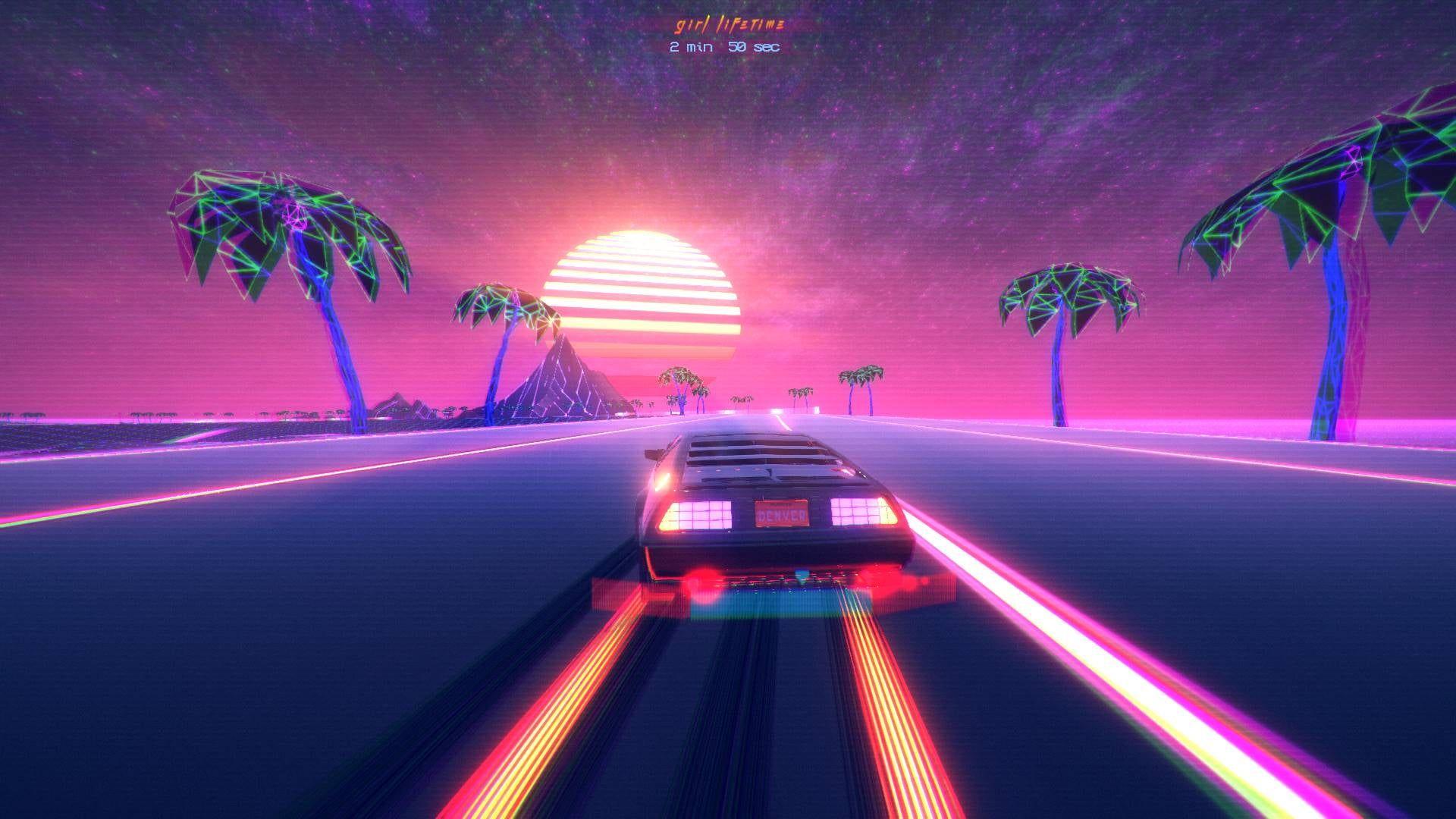 Car game application, 1980s, vibes, Retro style, outdrive HD