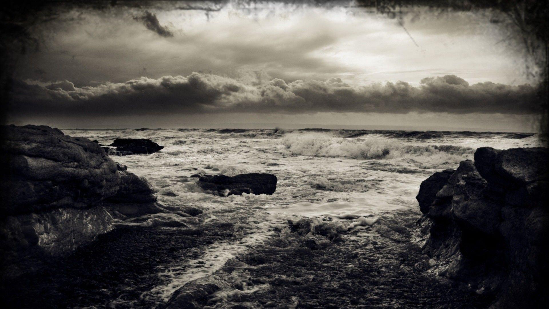 Beaches: Black Sea Storm Sky Water Waves Dark Nature Stone Rough.