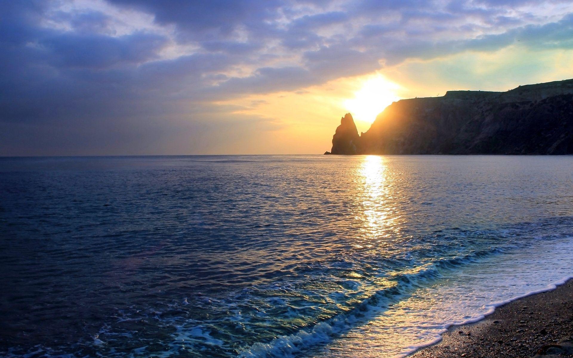 Download wallpaper Sunset, Black Sea, Cape Fiolent, Crimea, sea