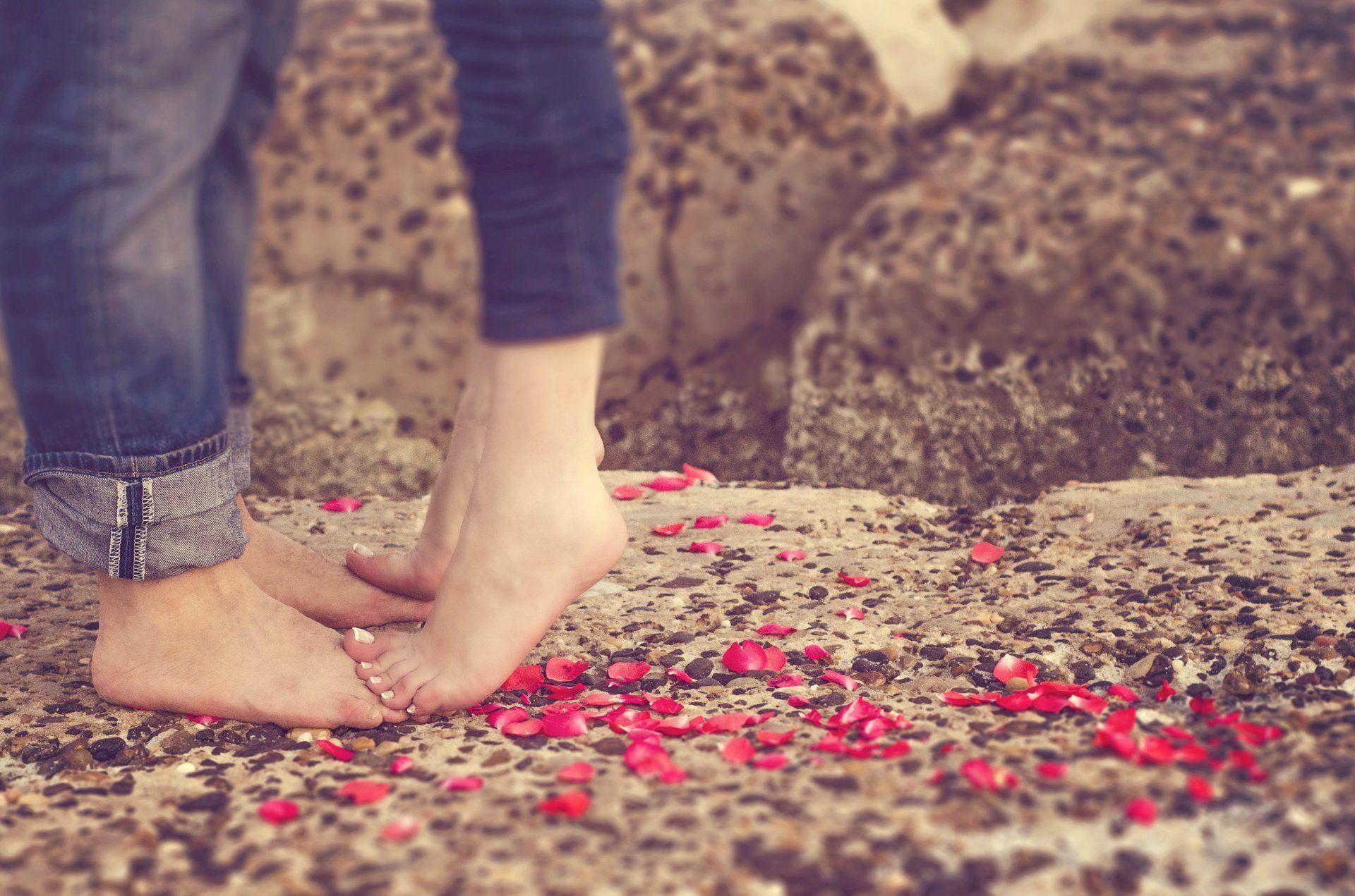 love romantic happy people couple the pair petals feet HD wallpaper