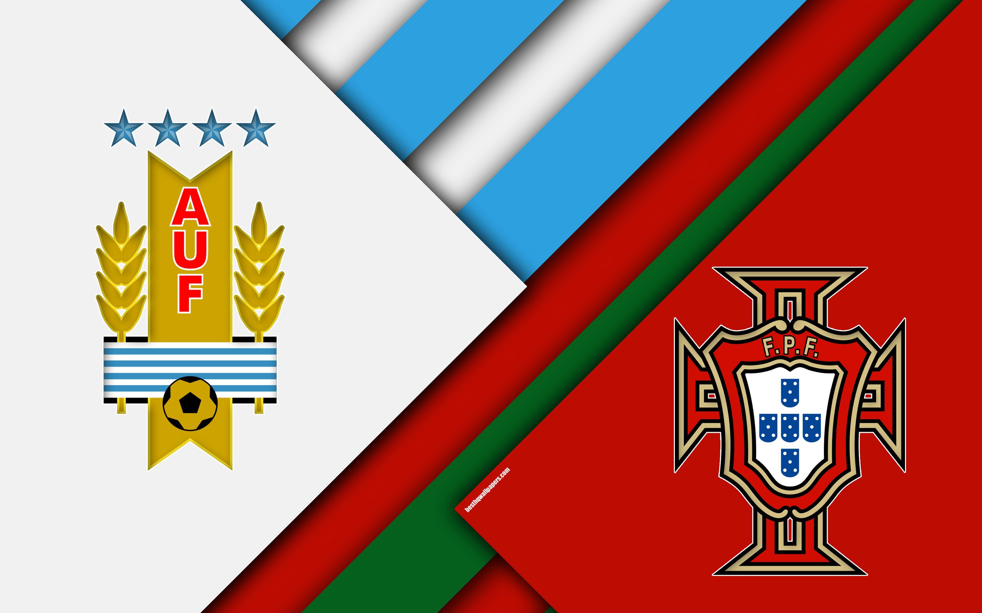 Download wallpaper Uruguay vs Portugal, 4k, logo, material design
