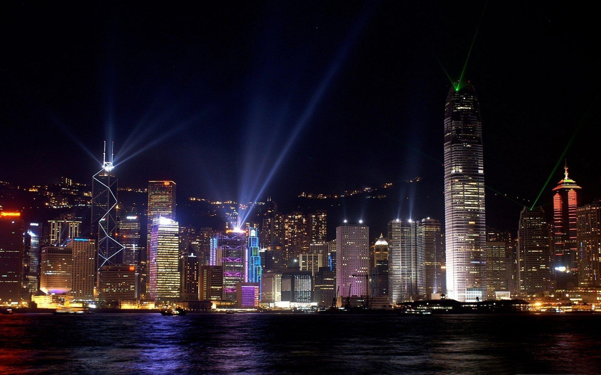 Hong Kong Victoria Harbour The City At Night Night Lighting Tall