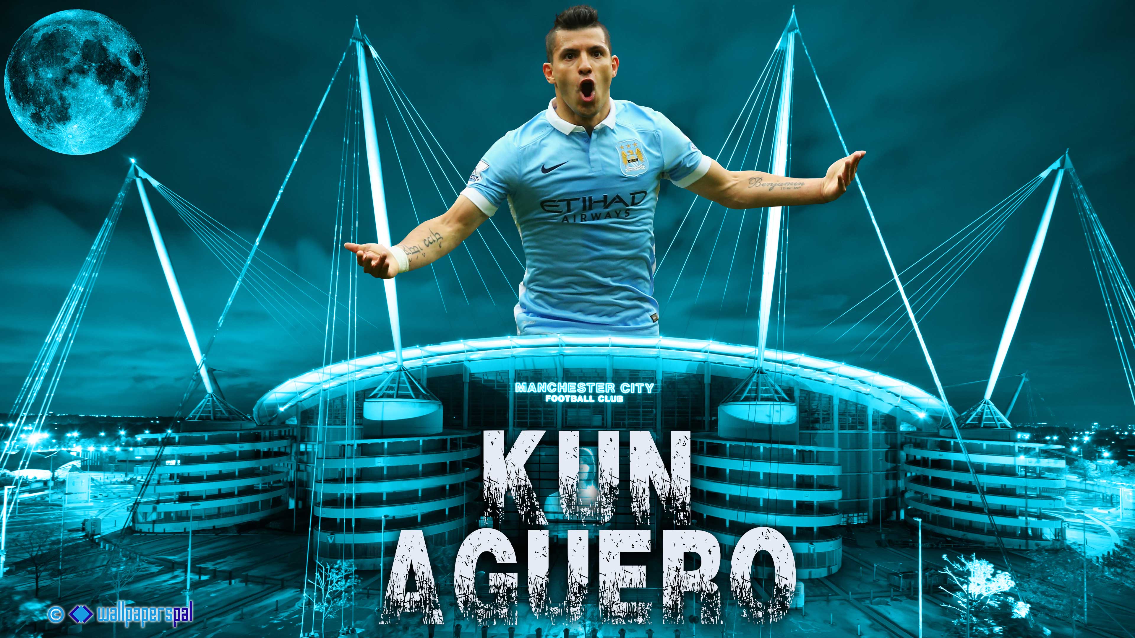 Kun Agüero 2015 Manchester City FC 4K Wallpaper