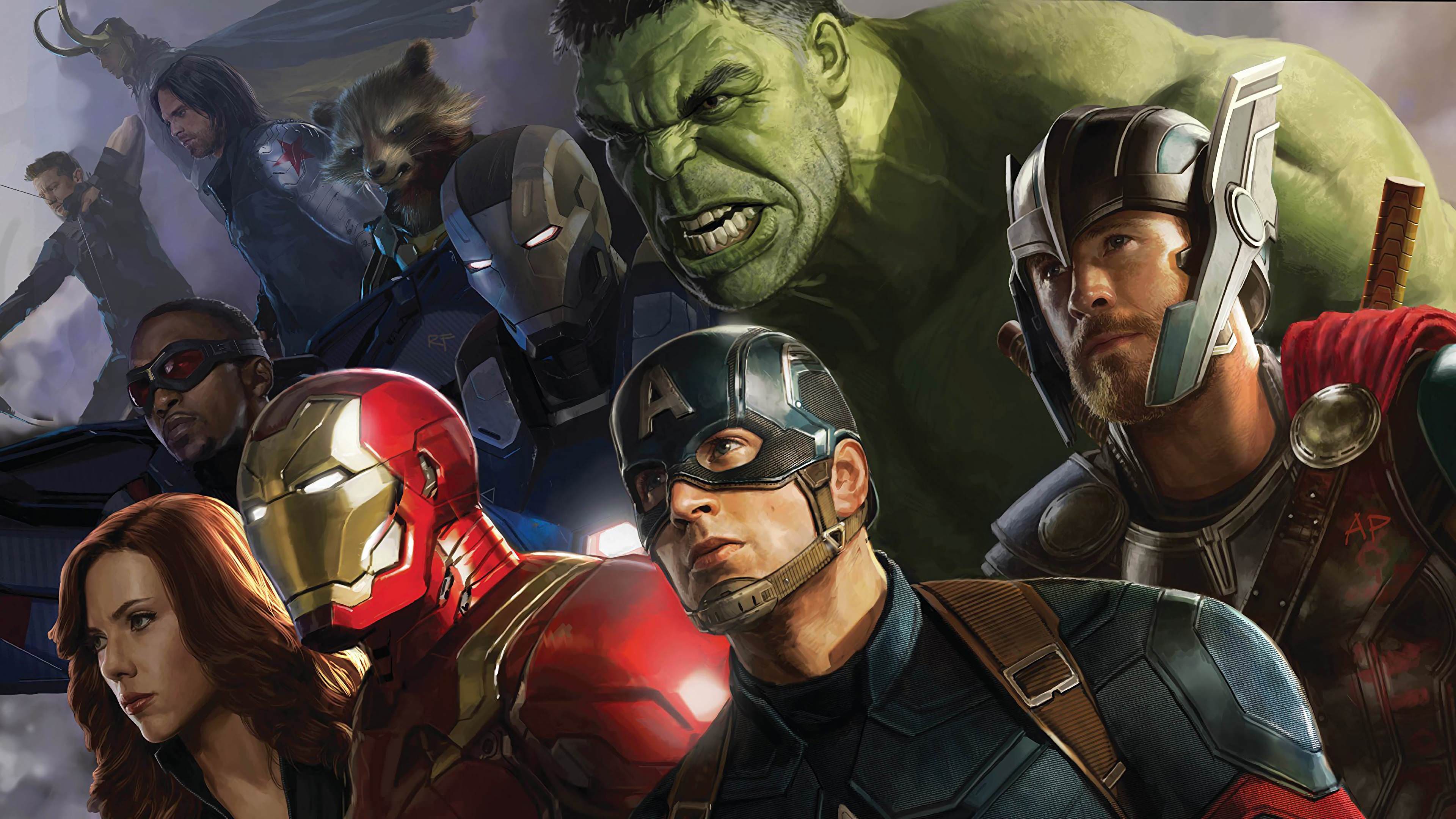 Avengers: Infinity War Captain America Iron Man Thor Black Widow The Hulk War Machine 4K