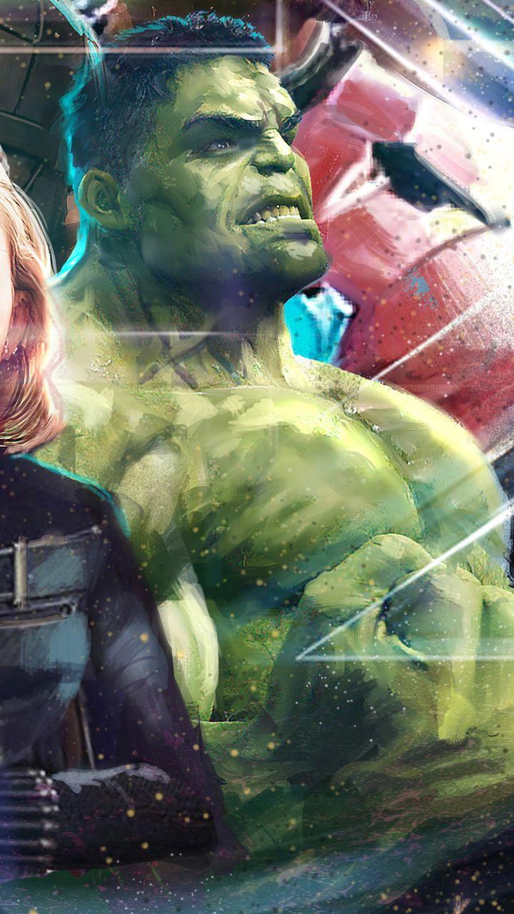 Thor Black Widow Hulk In Avengers Infinity War Artwork