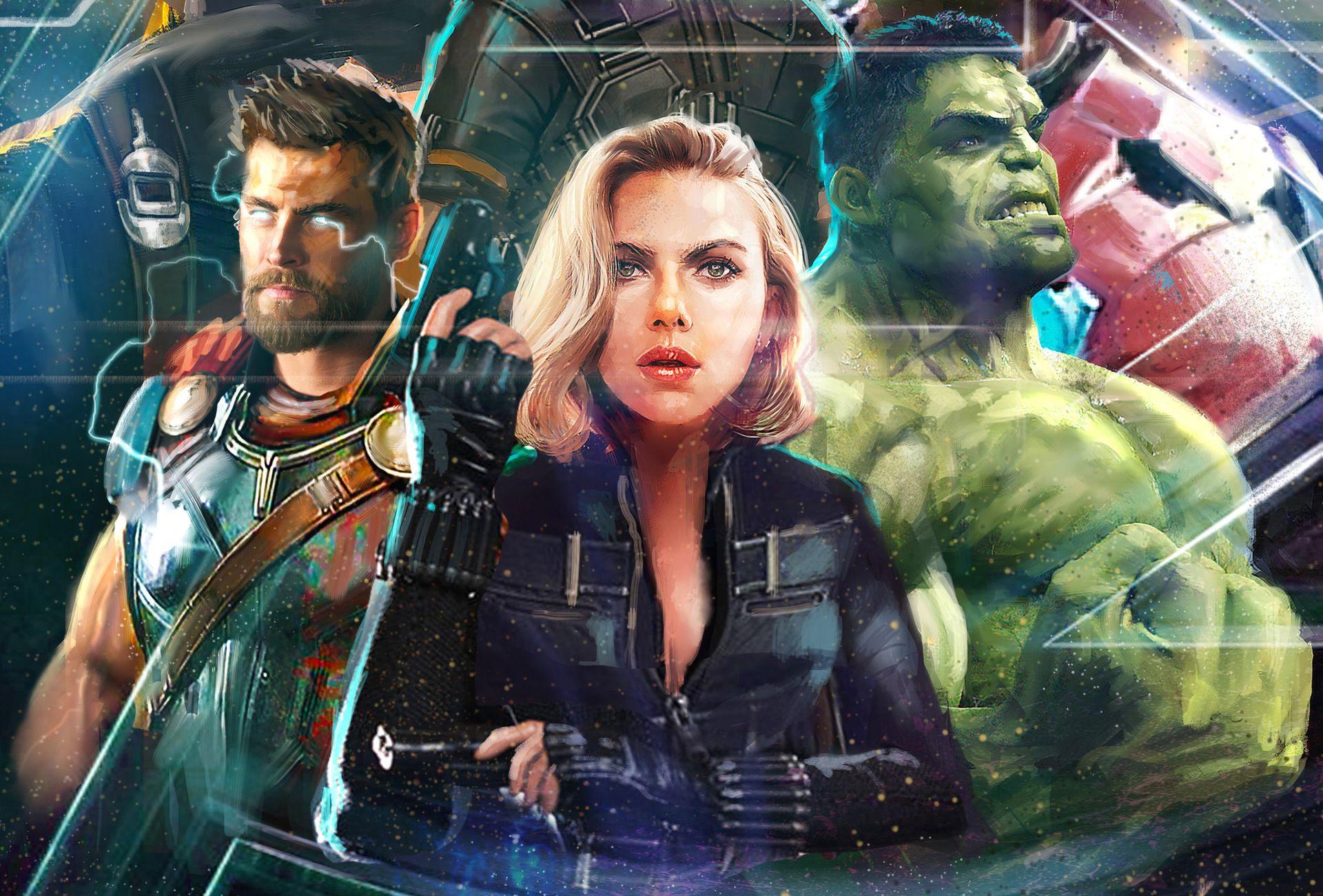 Thor Black Widow Hulk In Avengers Infinity War Artwork 2018, HD
