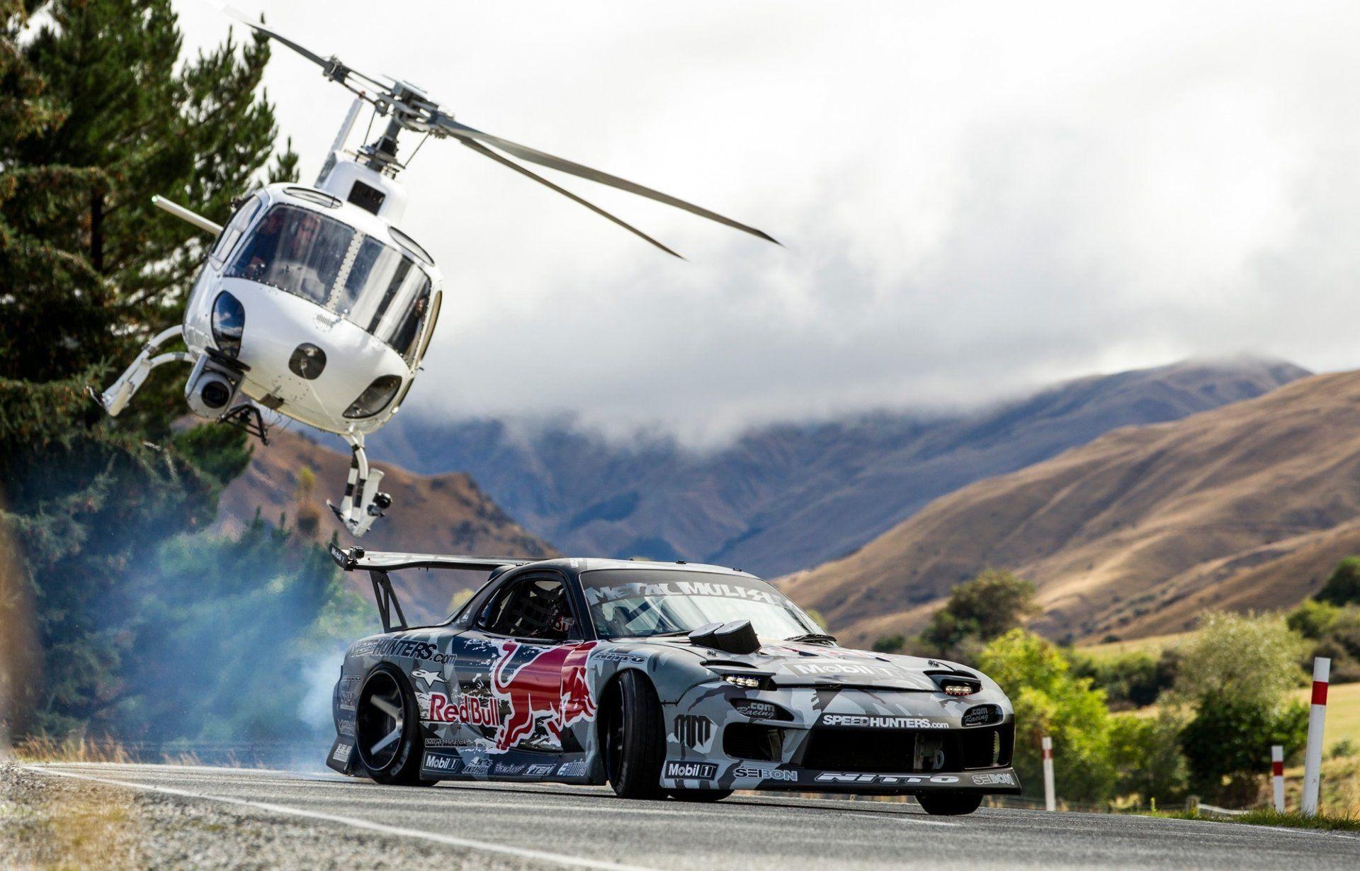 Mazda Rx7 Red Bull Mad Mike Drift Mountain Helicopter Rx 7 HD Wallpaper