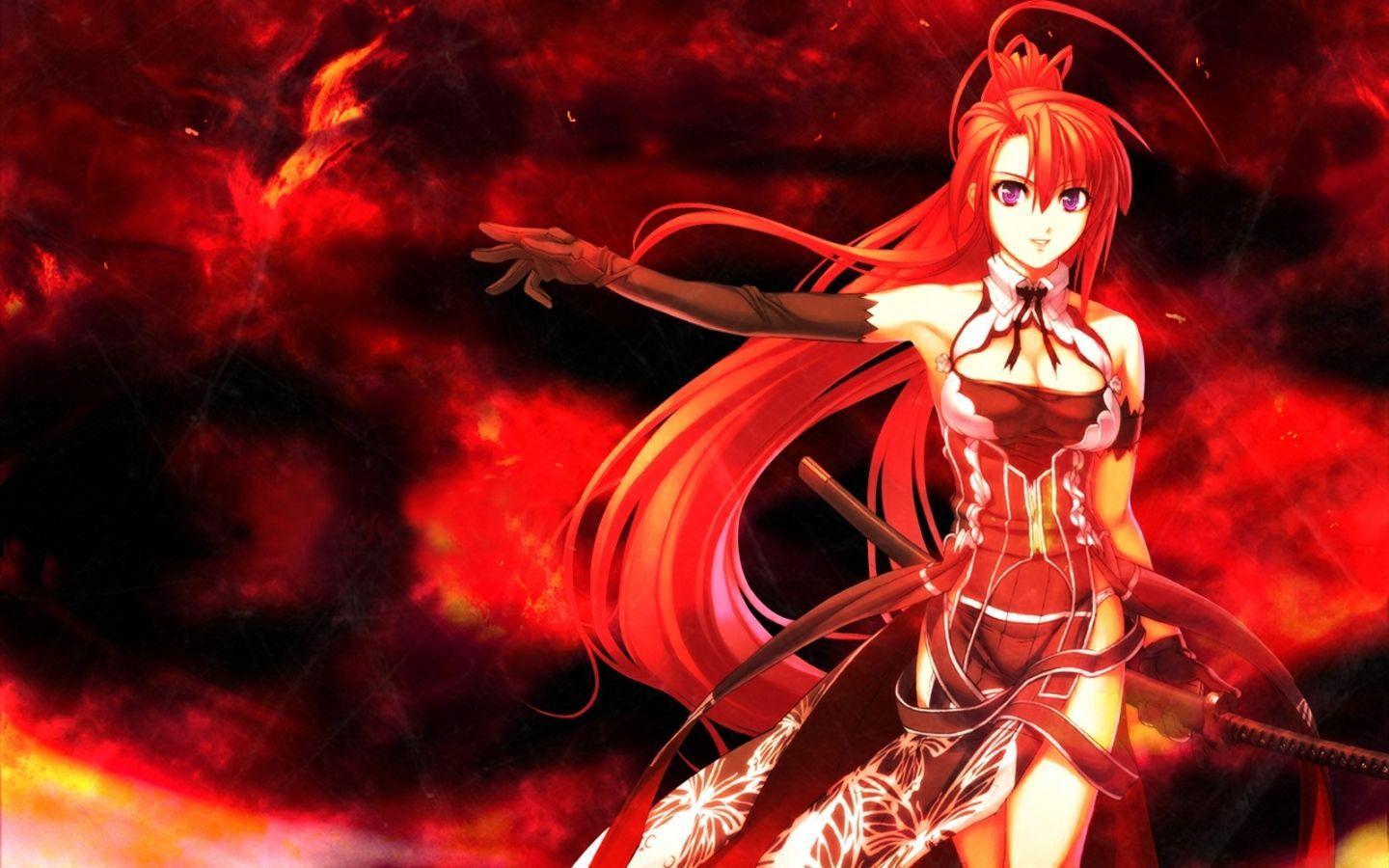 Download Wallpaper x Anime Girl Red Hair Sword. Red haired