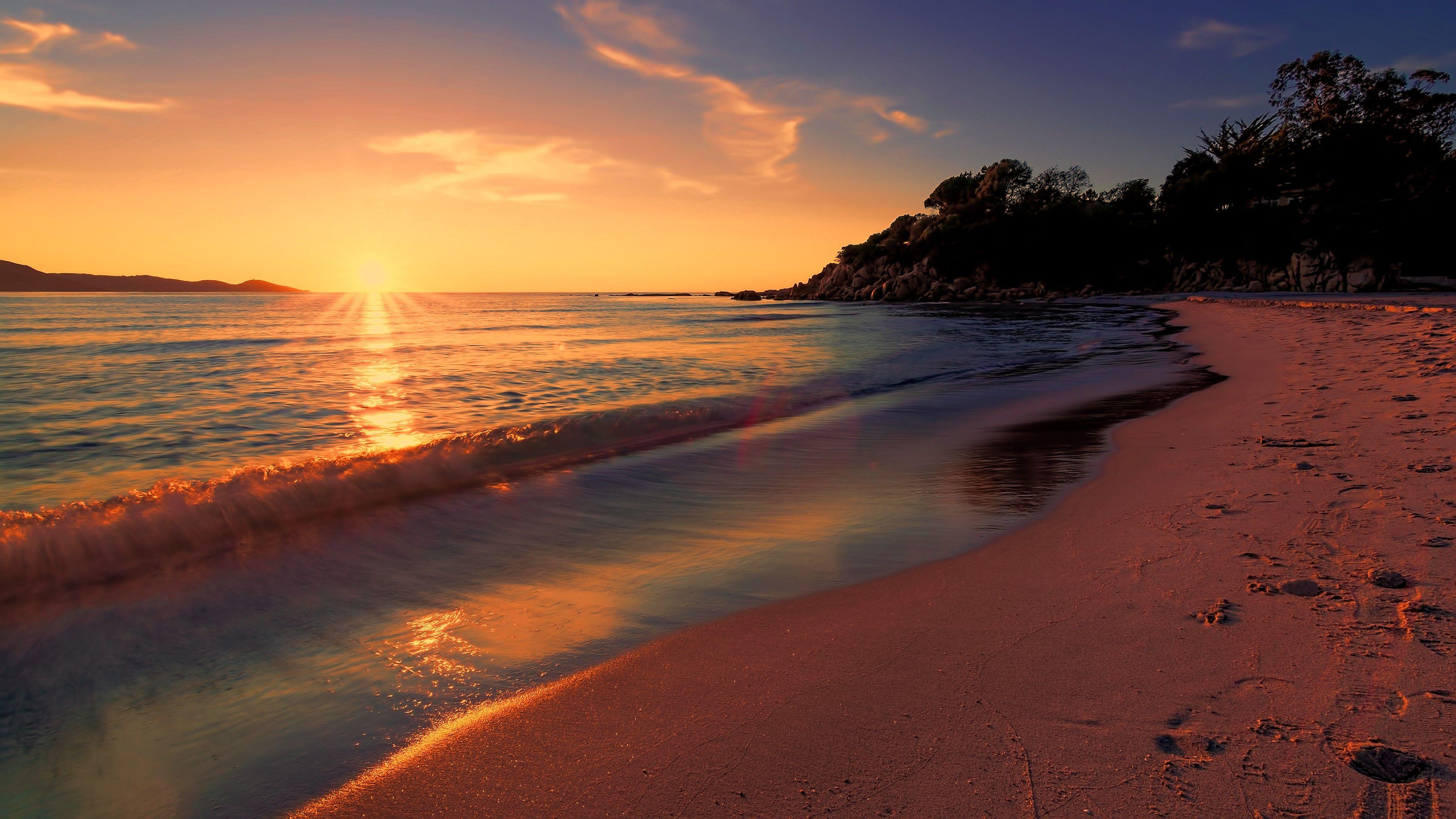 Sea Sunset Beach Sunlight Long Exposure 4k, HD Nature, 4k Wallpapers