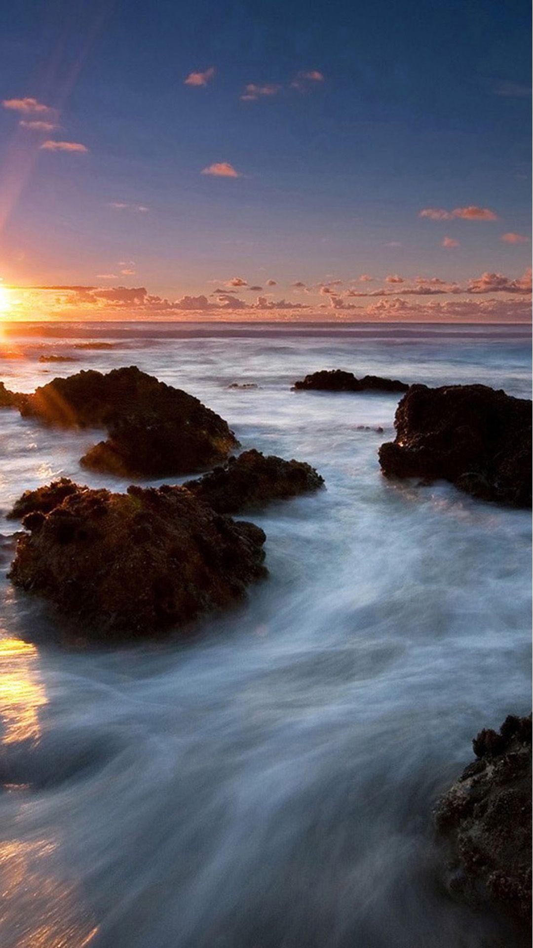 Beach Sunset Sea Long Exposure Android wallpaper HD wallpaper