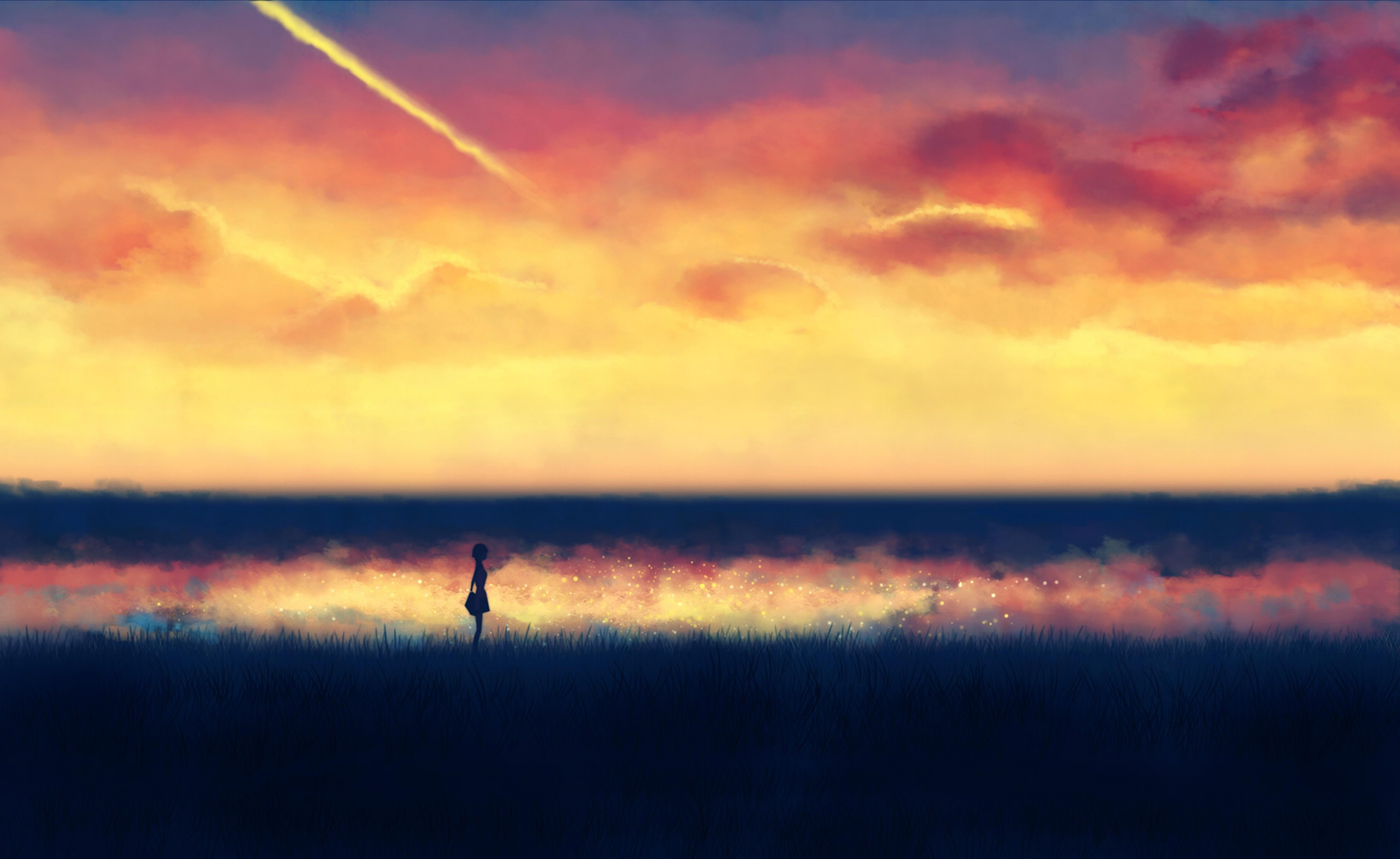 Lonely Anime Girl silhouette Wallpaper HD / Desktop and Mobile