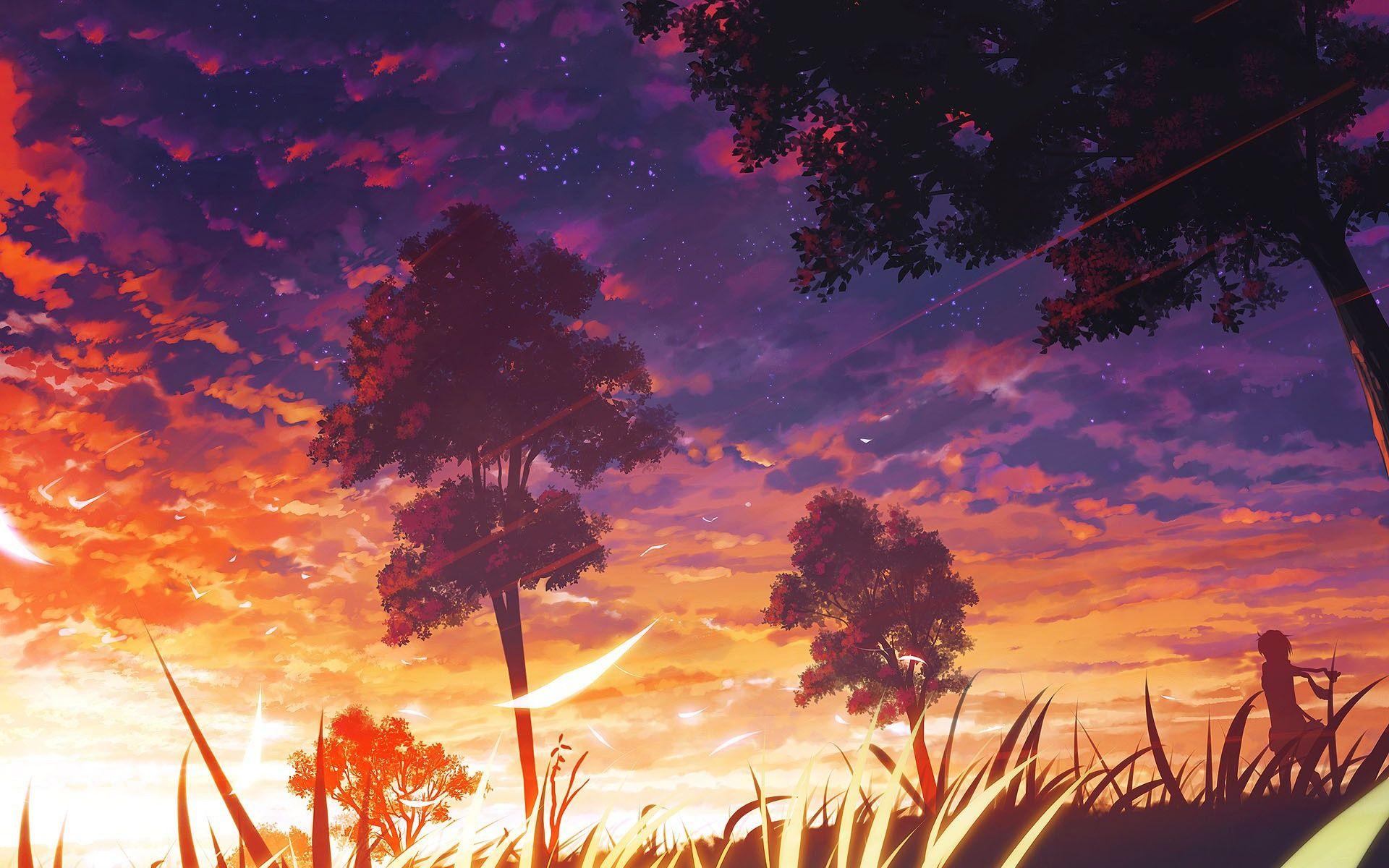 Download Lonely Anime Girl Sunset Sky Wallpaper. fb HD Background