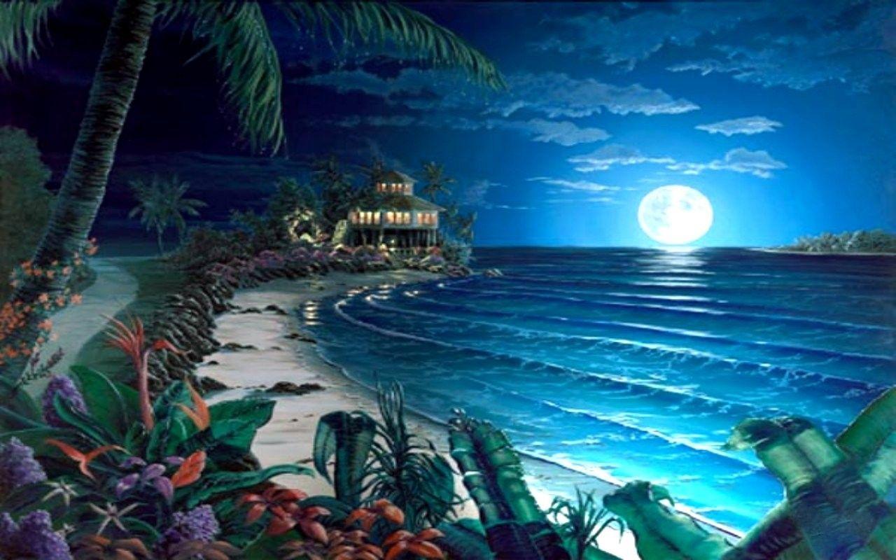 Beach Wallpaper. Luna Cove Beach Moon Night Ocean Download