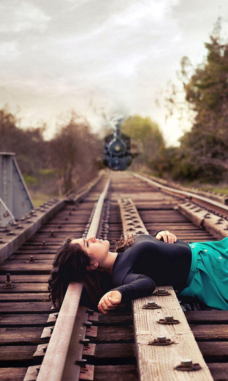 Girl on Train tracks Lumia 1020 Wallpaper (768x1280)
