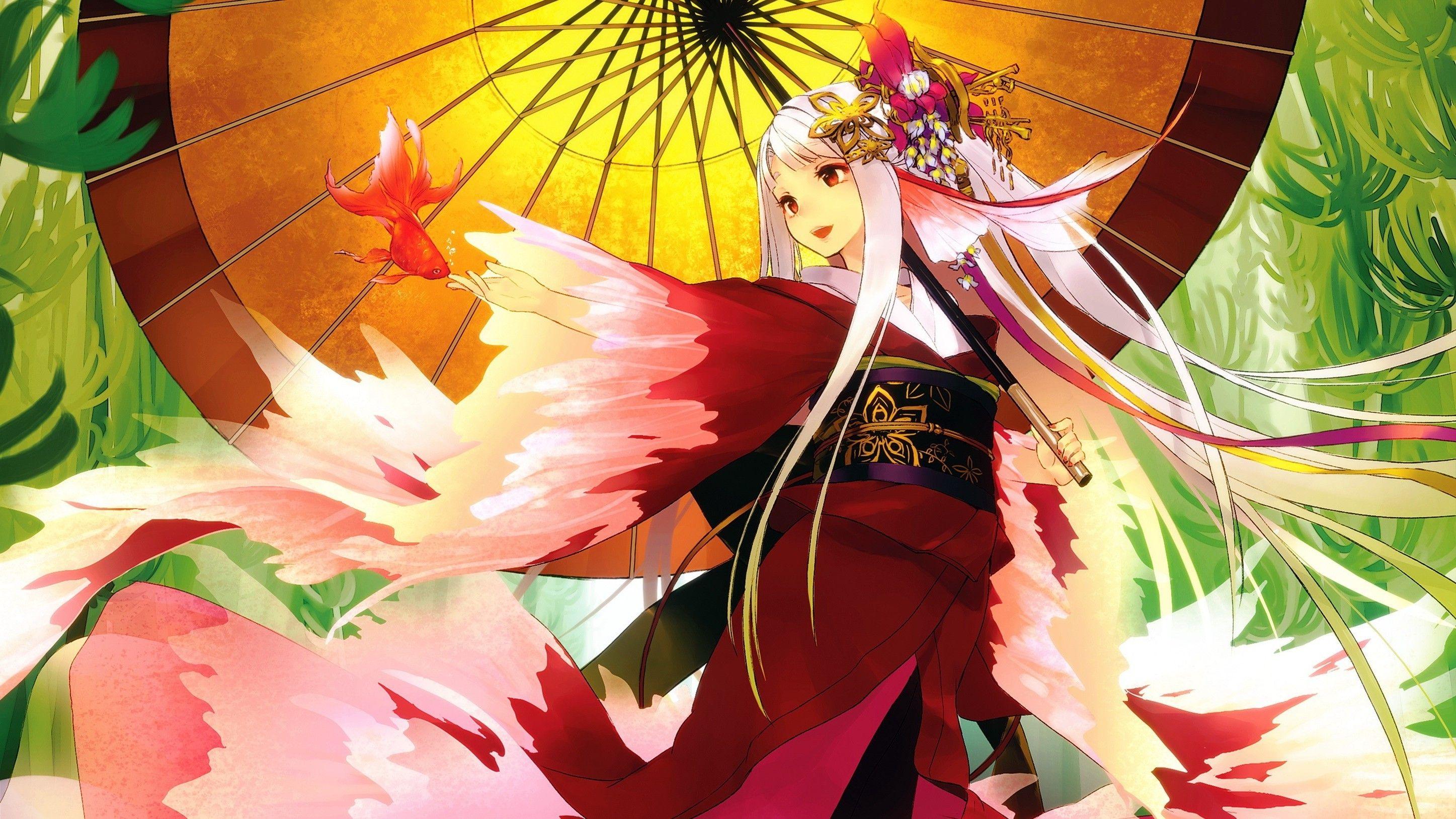 japanese anime umbrella umbrella fish kimono