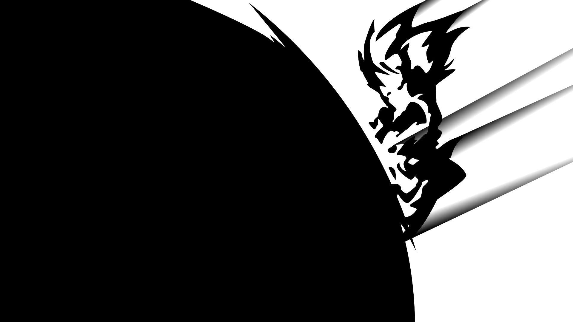 Black and white drawing of anime character Goku 2K wallpaper download