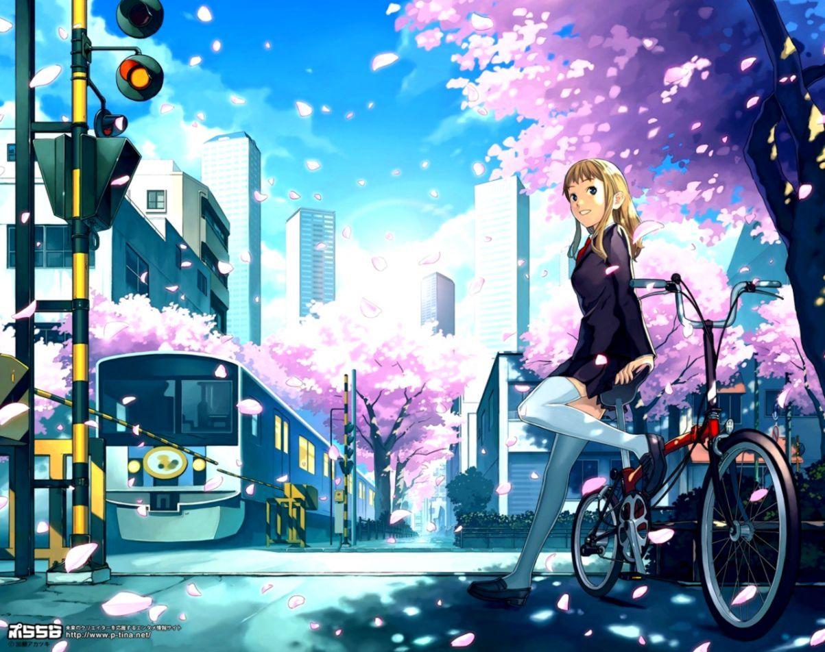 Beautiful Anime Girl School Uniform Bicycle HD Wallpaper. Best