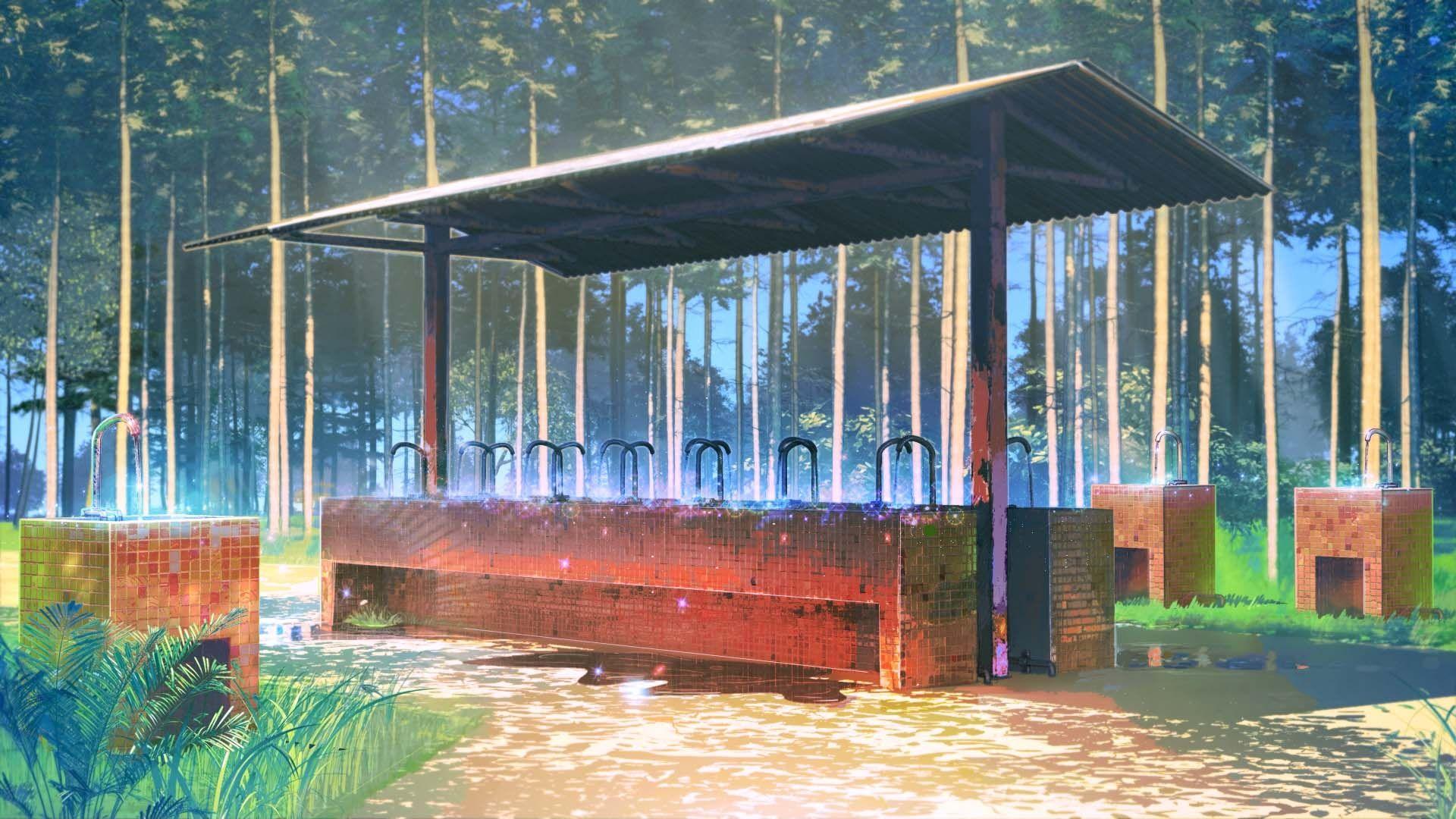 Download 1920x1080 Anime Landscape, School Backyard Wallpaper