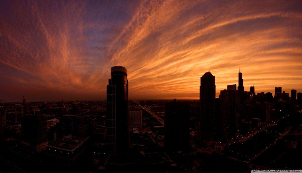 Sunset City Skyline HD Wallpaper