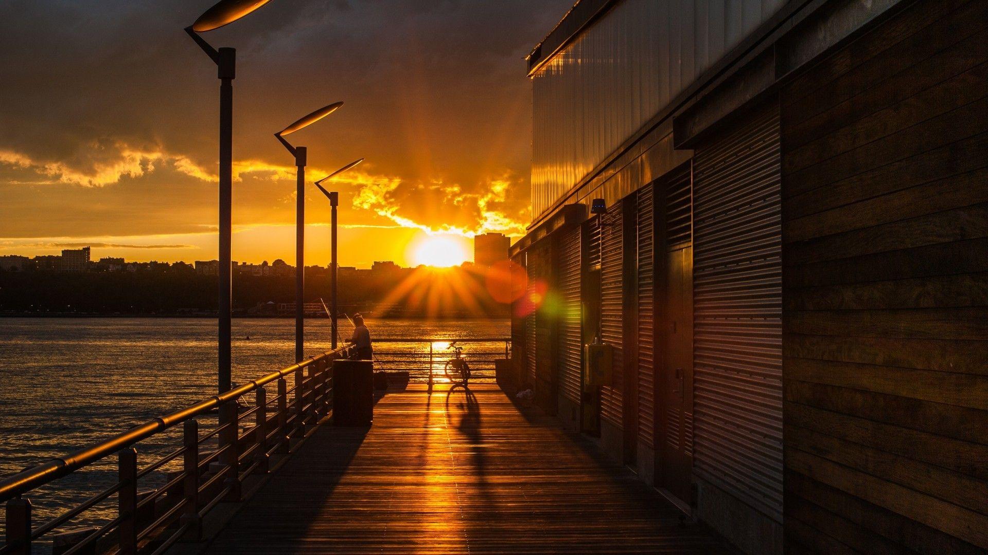 Sunsets: Fisherman World Pier Warehouse River Sunset City Beautiful