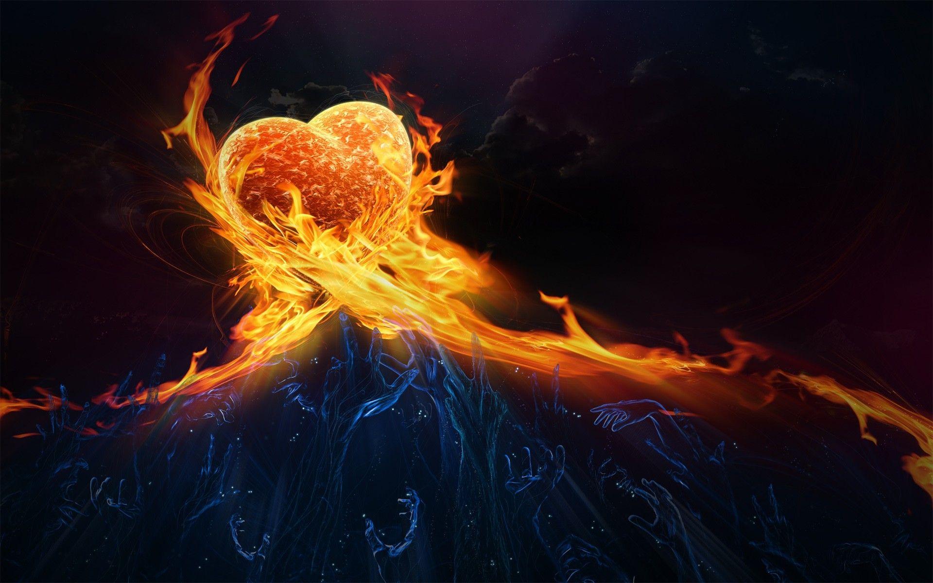 Fire Heart Digital Art, HD Artist, 4k Wallpaper, Image
