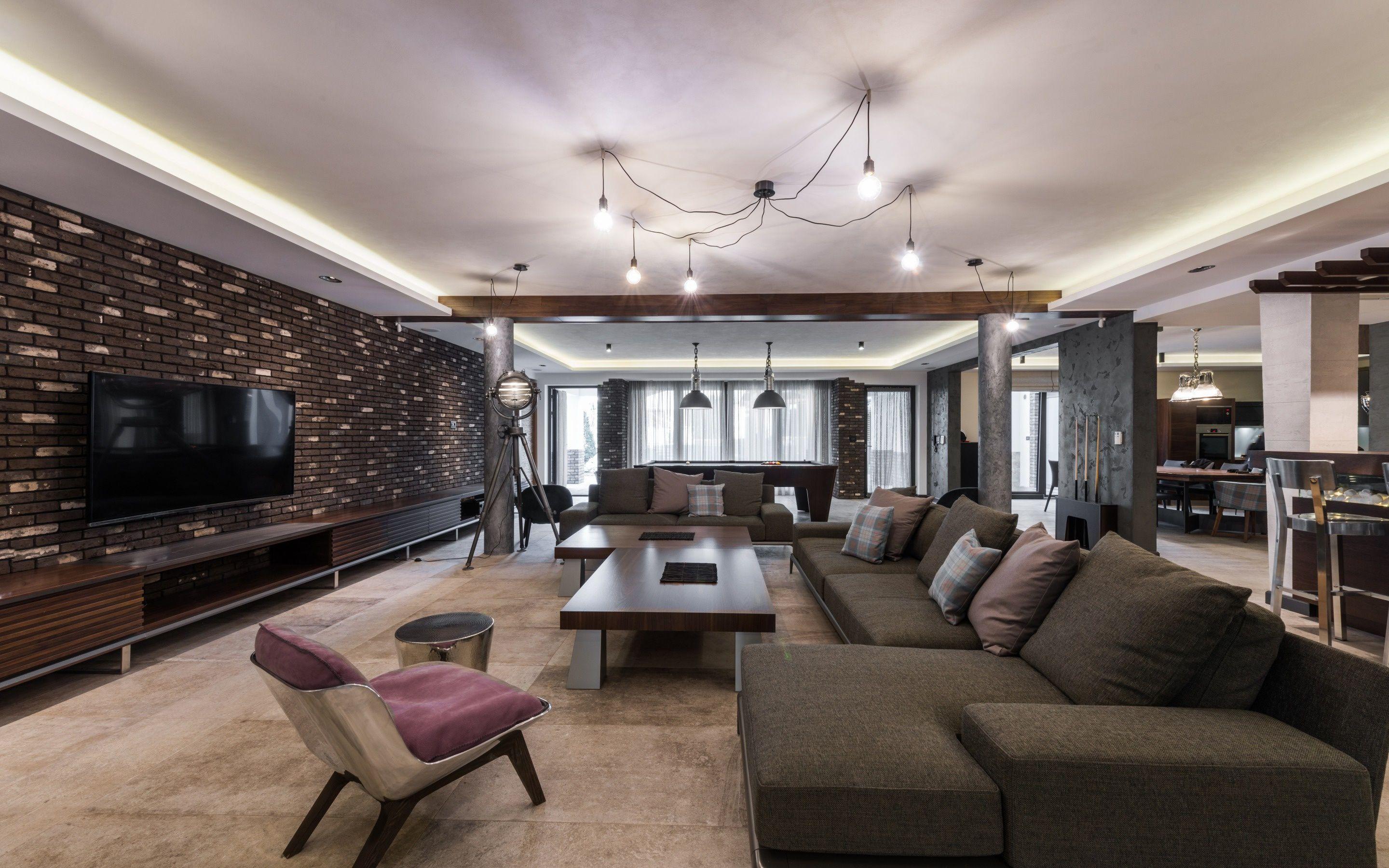 Download wallpaper living room, stylish interior, Loft style