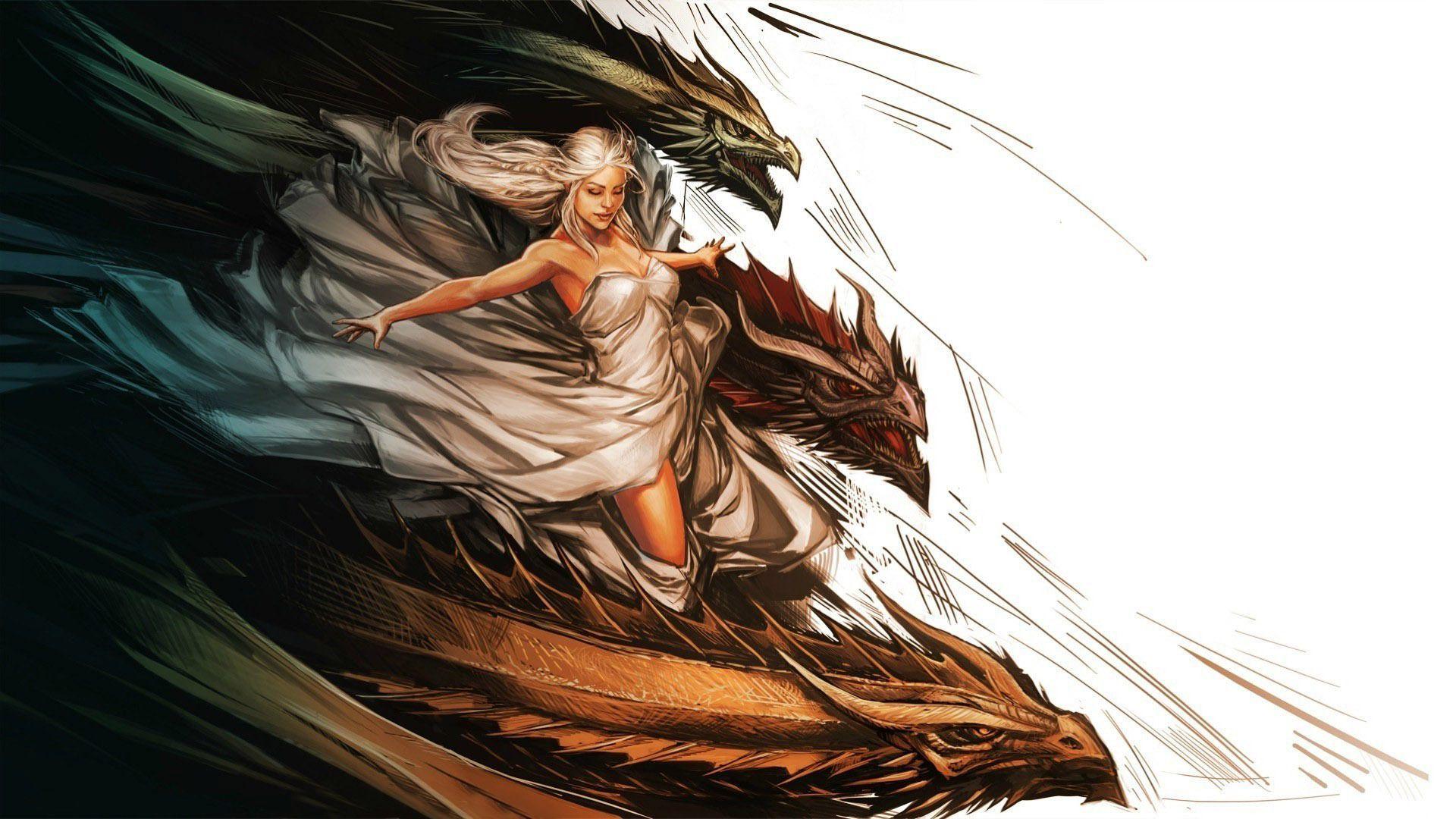 Daenerys Targaryen and her dragons Wallpaper. Dragon illustration