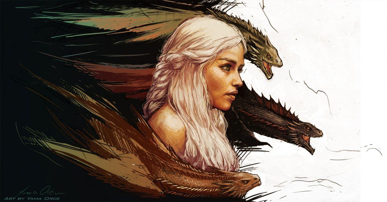 Game of thrones Daenerys Targaryen art fantasy dragon dragons