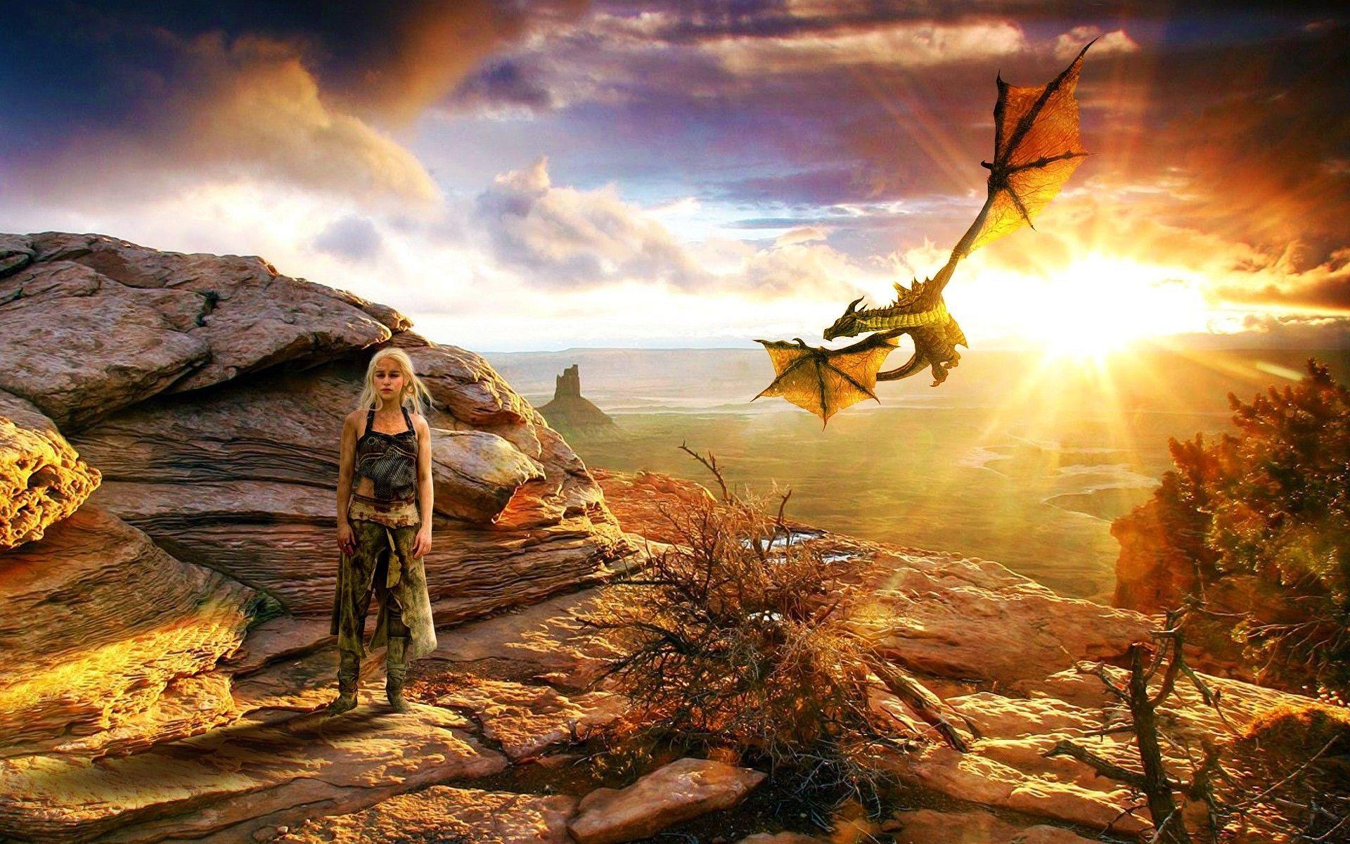 Daenerys With Dragon Wide Desktop Background wallpaper free. Dragon