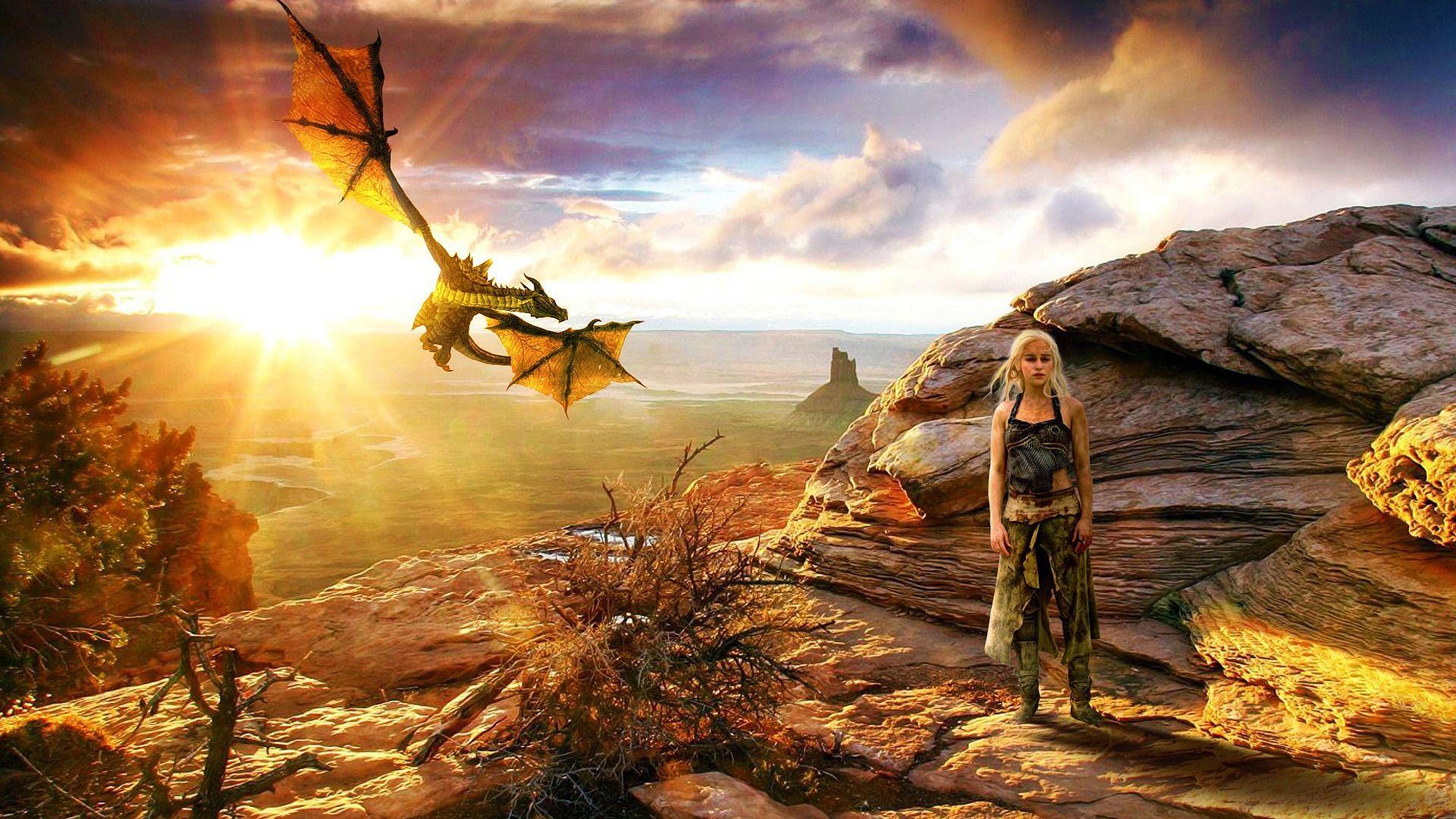 Daenerys Targaryen With Dragon Desktop Wallpaper