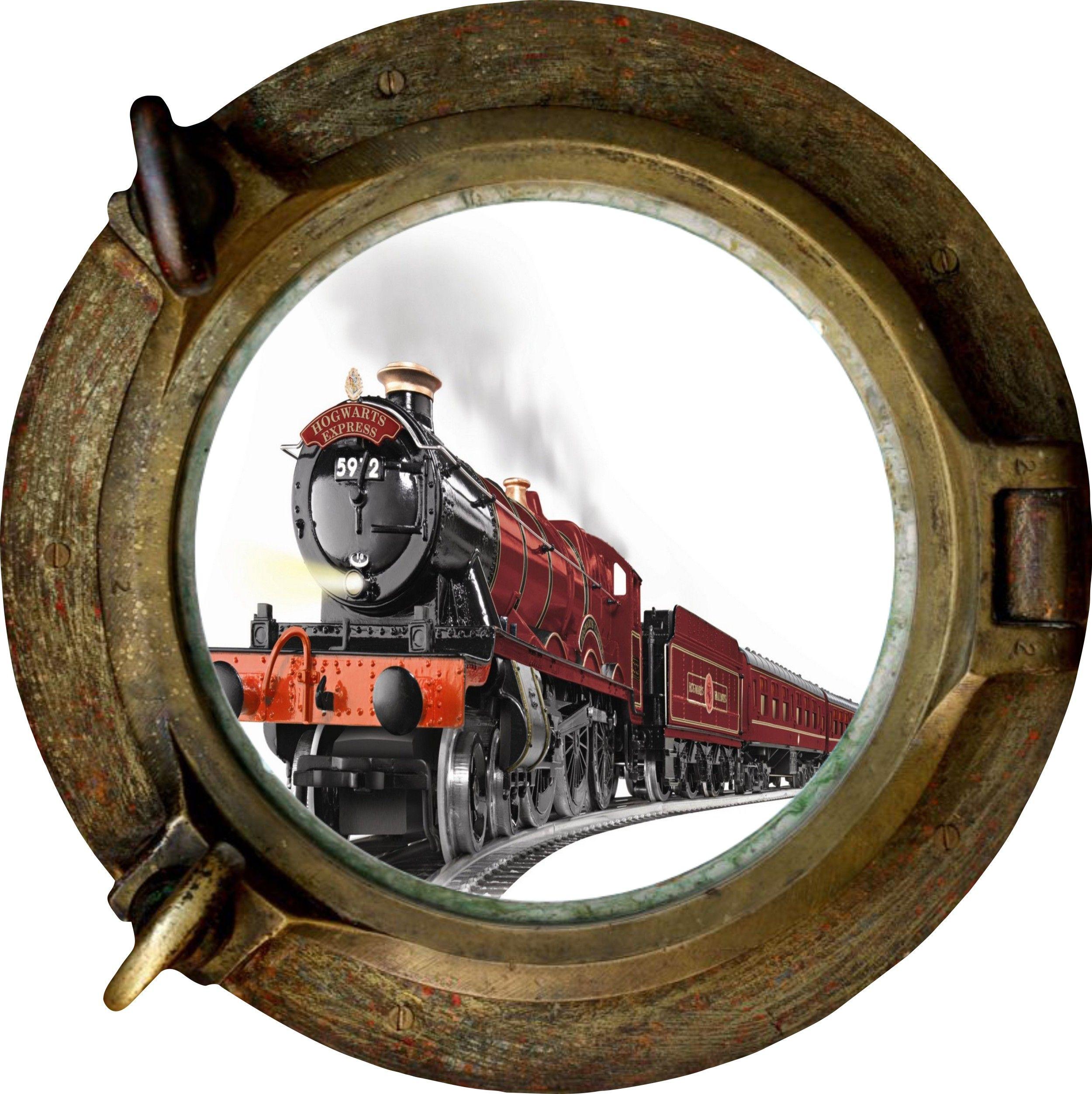 Huge 3D Porthole Hogwarts Express View Wall Stickers Mural Decal