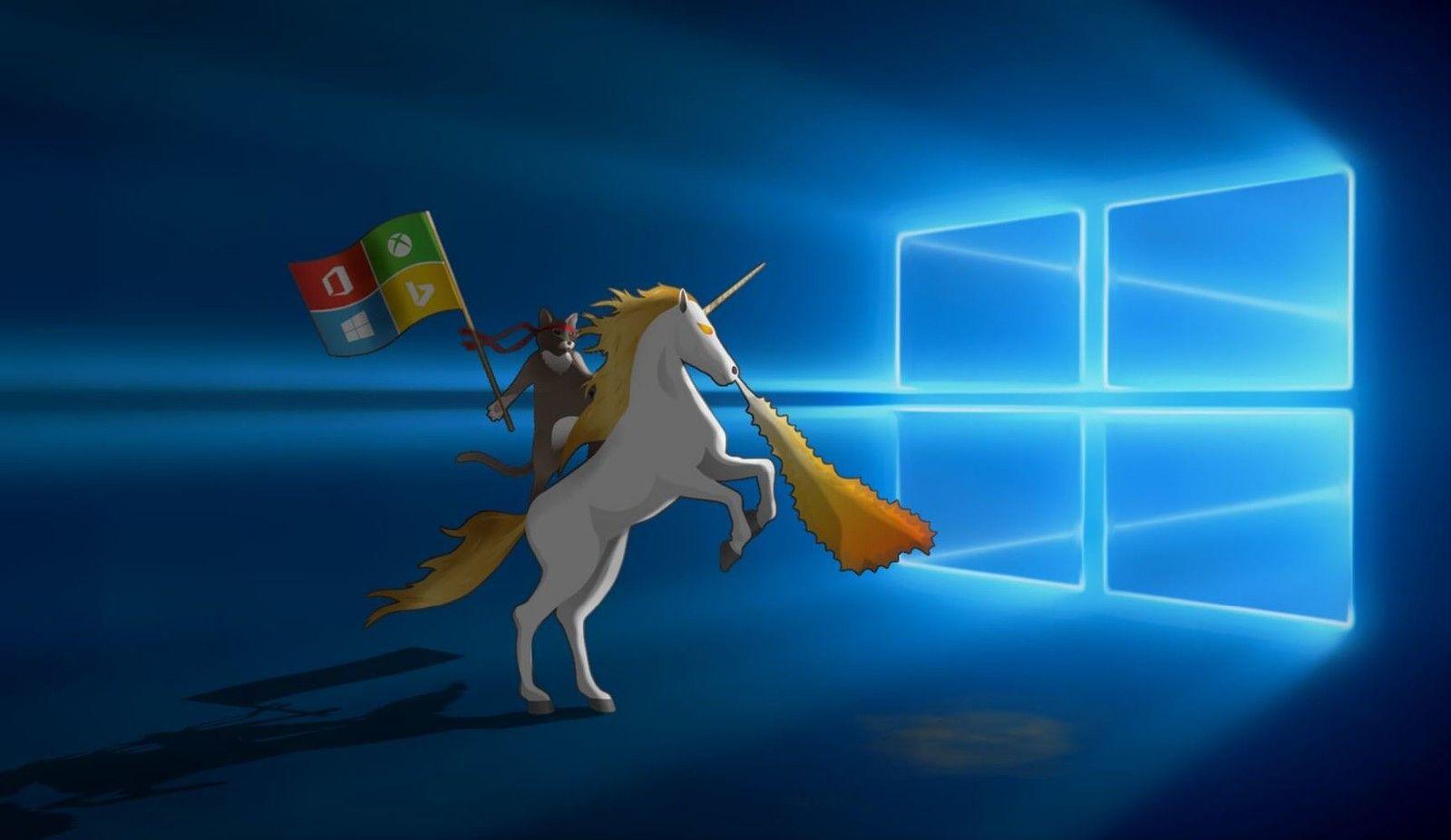 Windows 10 hero wallpaper combined with Ninja Cat on a Unicorn is