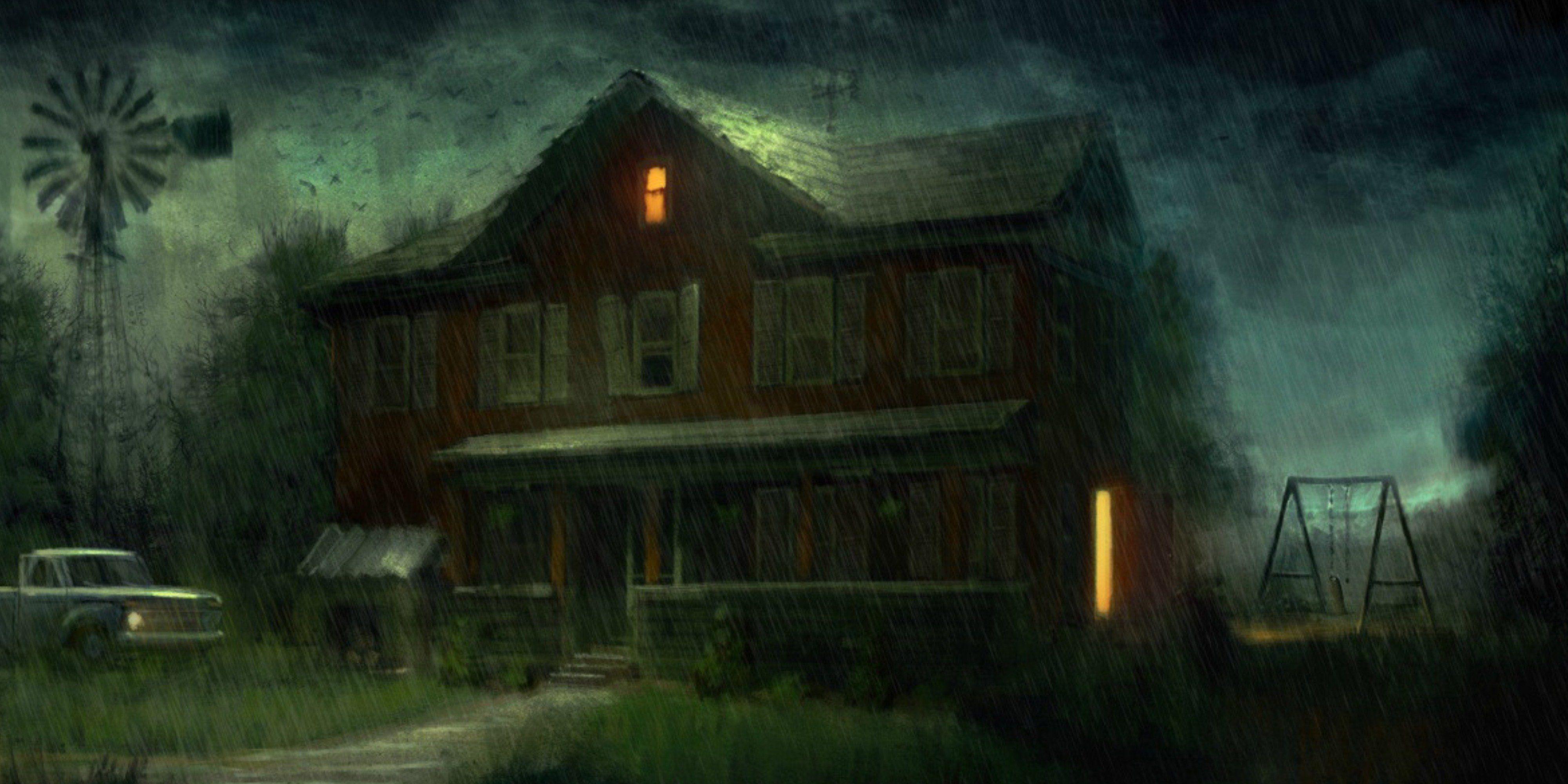 Landscape horror house mist haunted halloween dark wallpaper