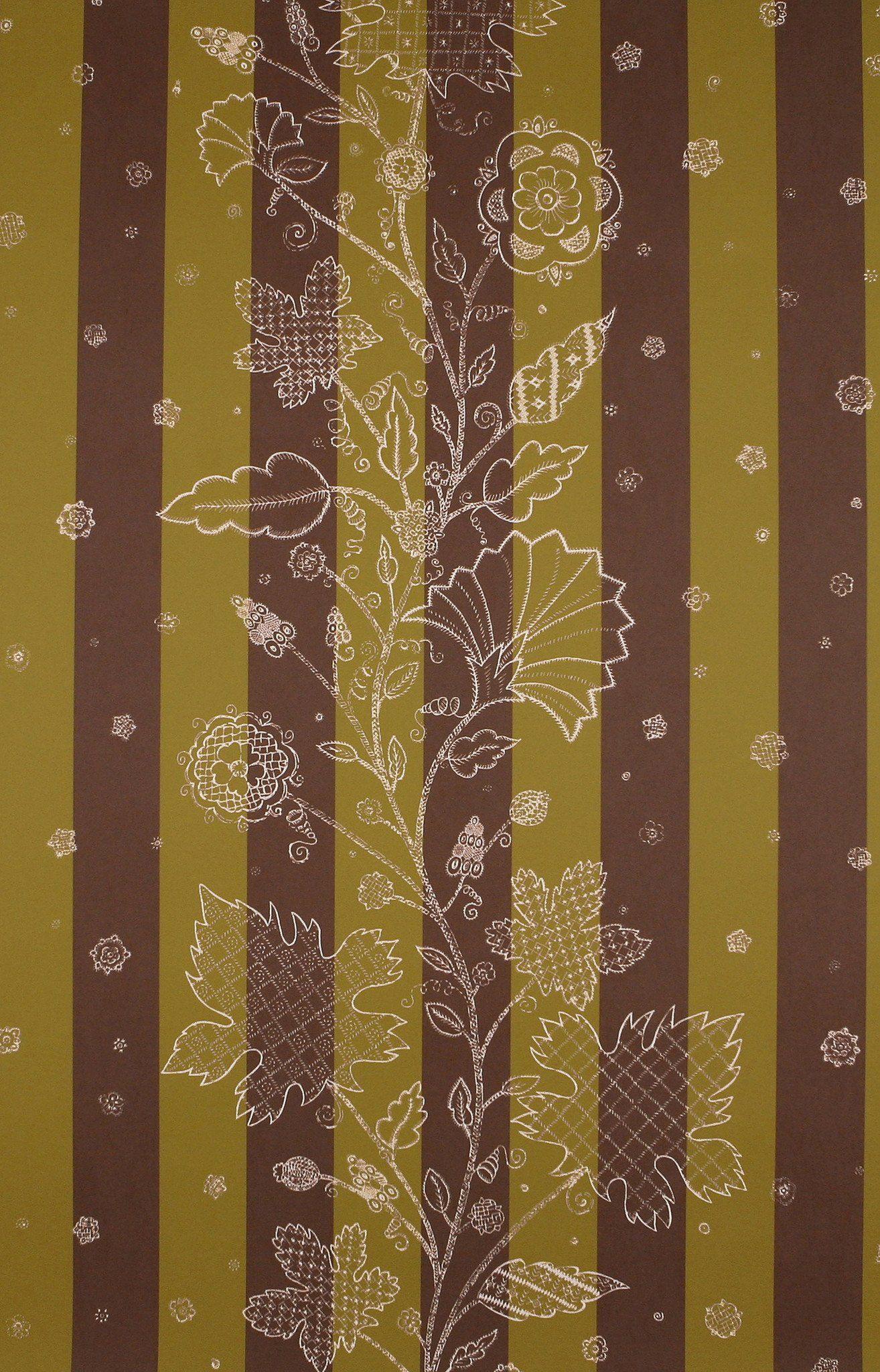 Striped Leaf Stitch Wallpaper / Mustard / Pastel