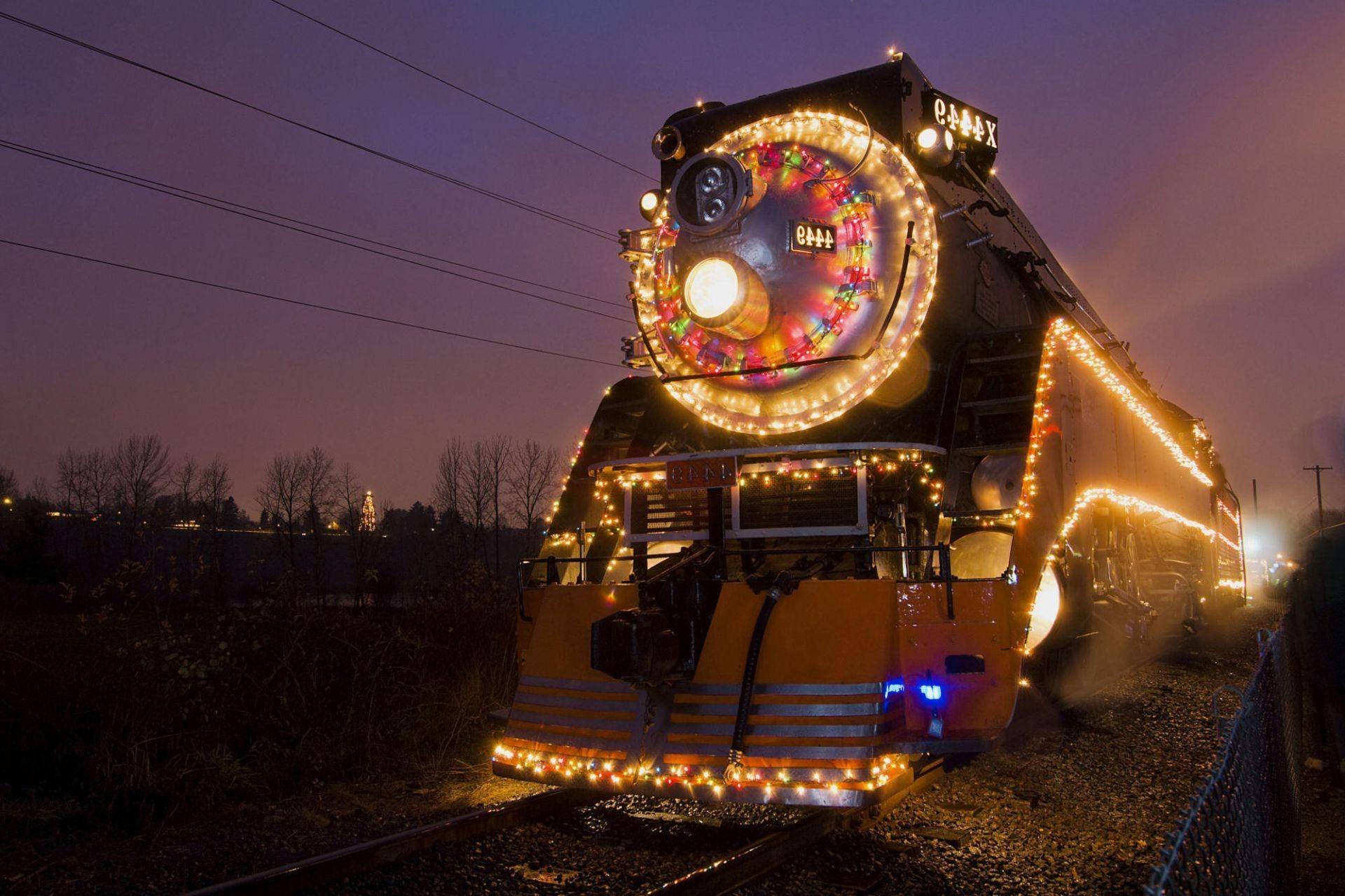 New year locomotive the night illumination lights. Android