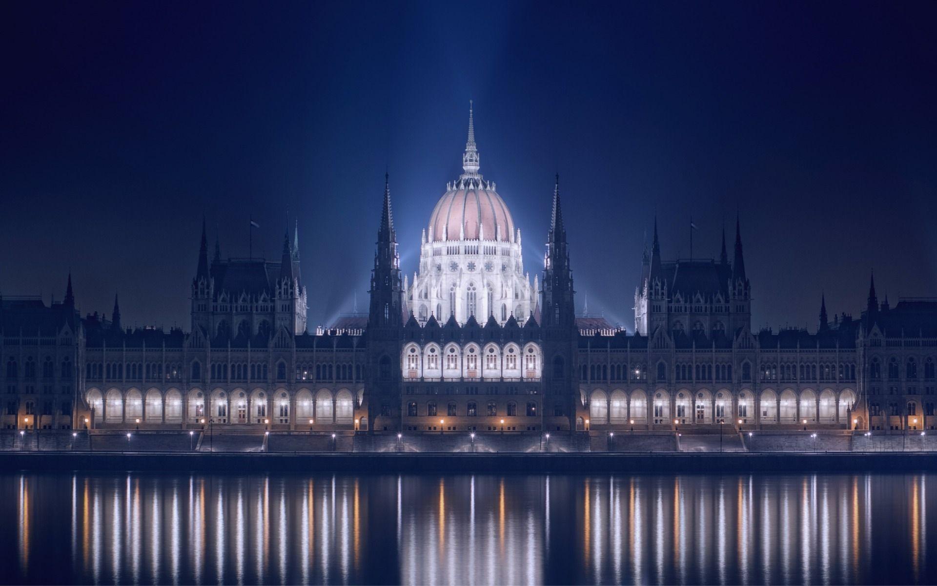 Wallpaper illumination, reflection, parliament, building, embankment
